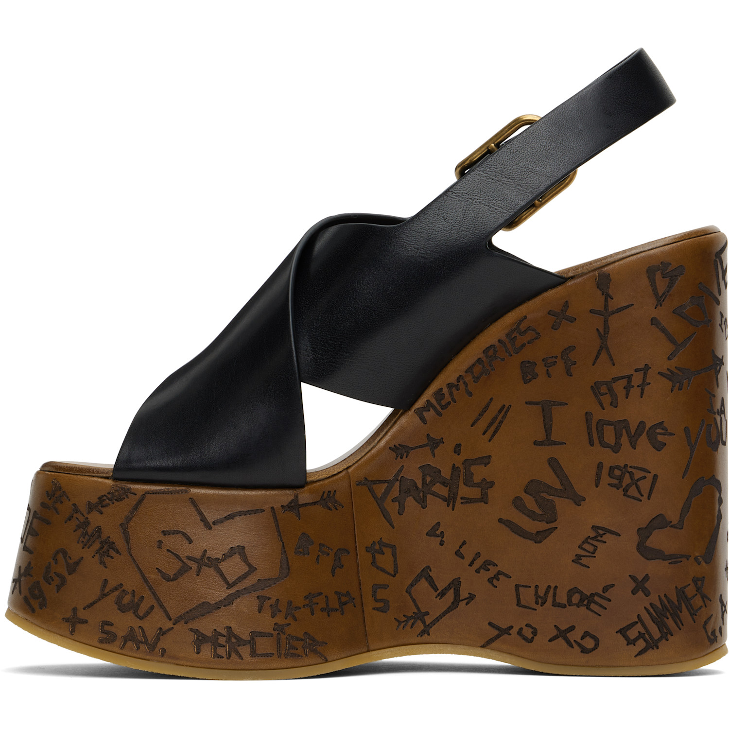  Chloé Black Maxime Wedge Sandals 