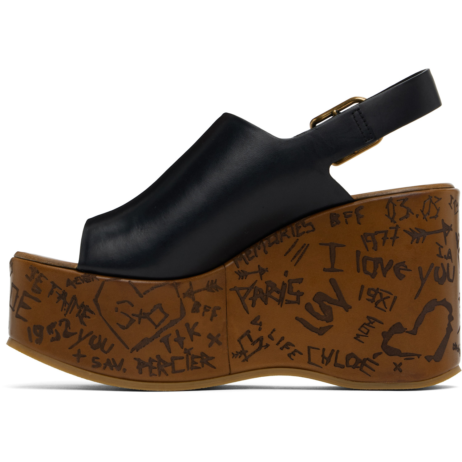  Chloé Black Maxime Wedge Sandals 