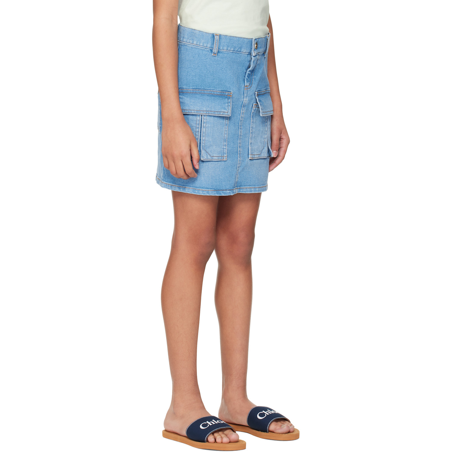  Chloé Kids Blue Faded Denim Skirt 
