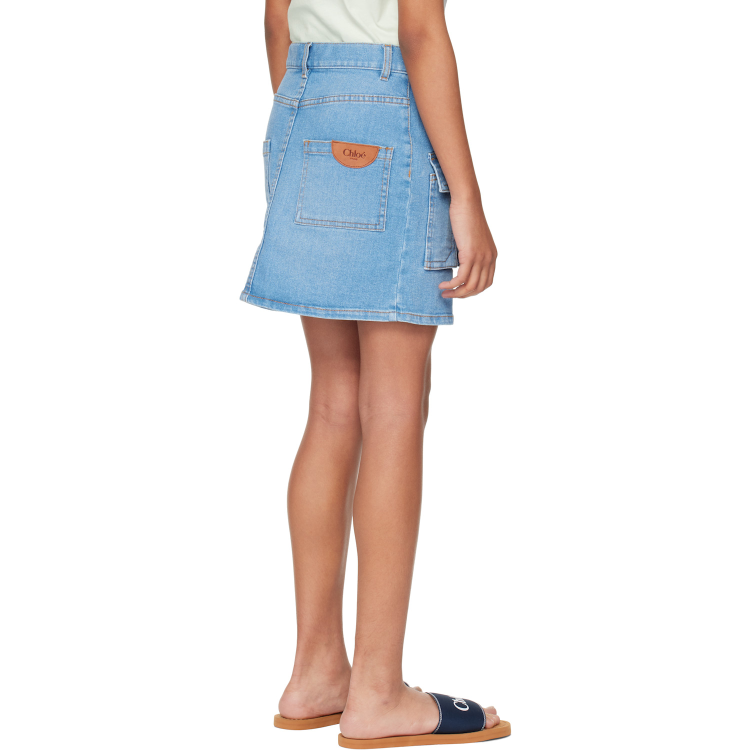  Chloé Kids Blue Faded Denim Skirt 