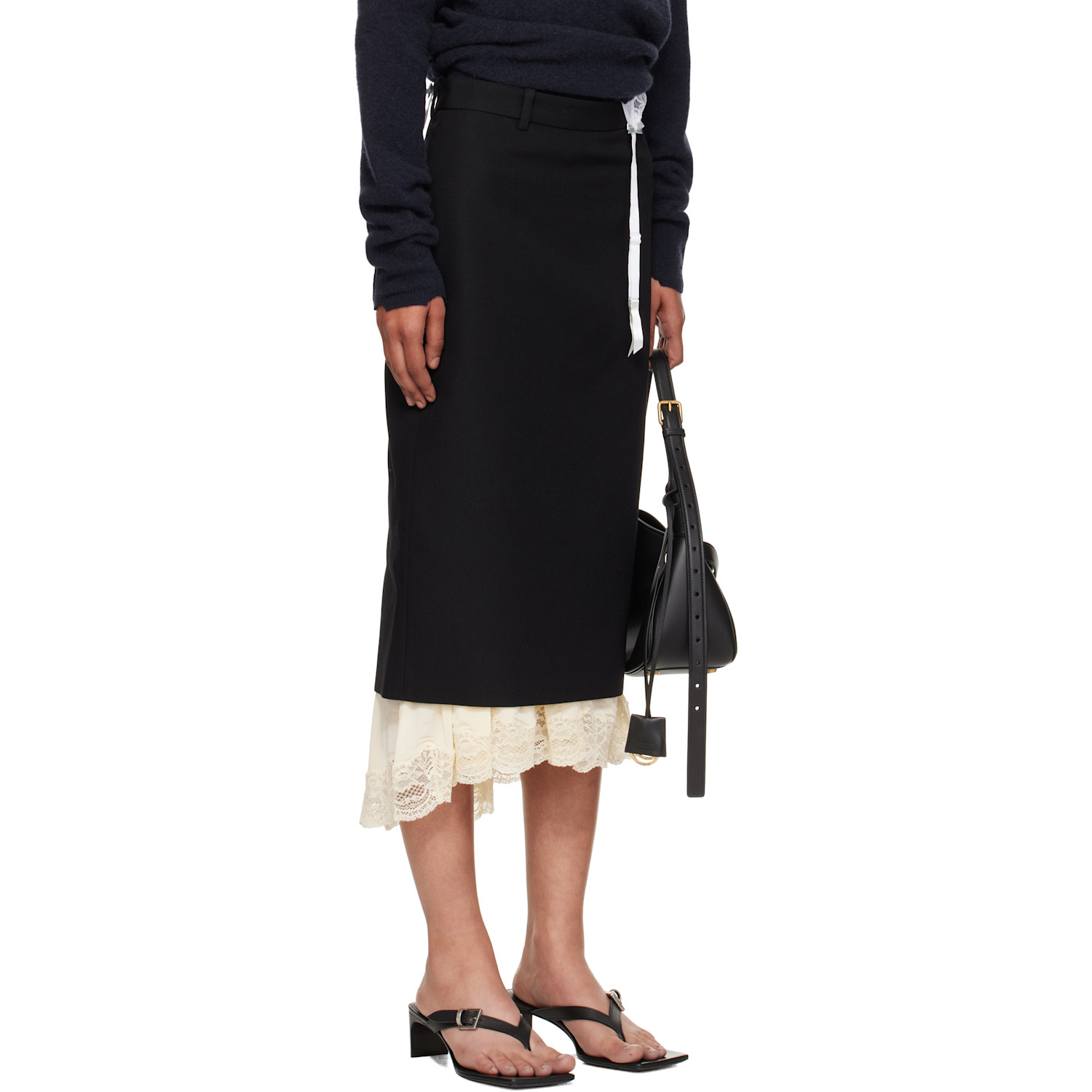  Balenciaga Black Lingerie Tailored Midi Skirt 