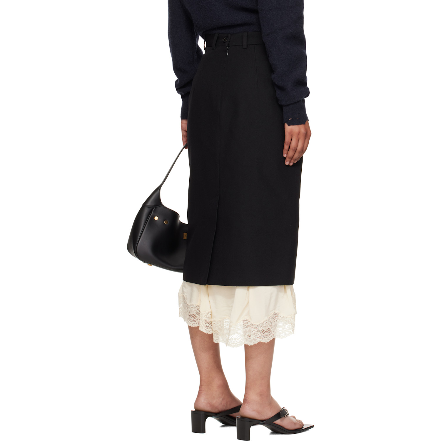  Balenciaga Black Lingerie Tailored Midi Skirt 