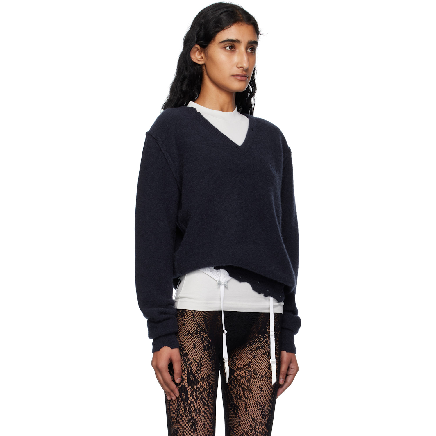  Balenciaga Navy Laurel Classic Inside-out V-neck Sweater 