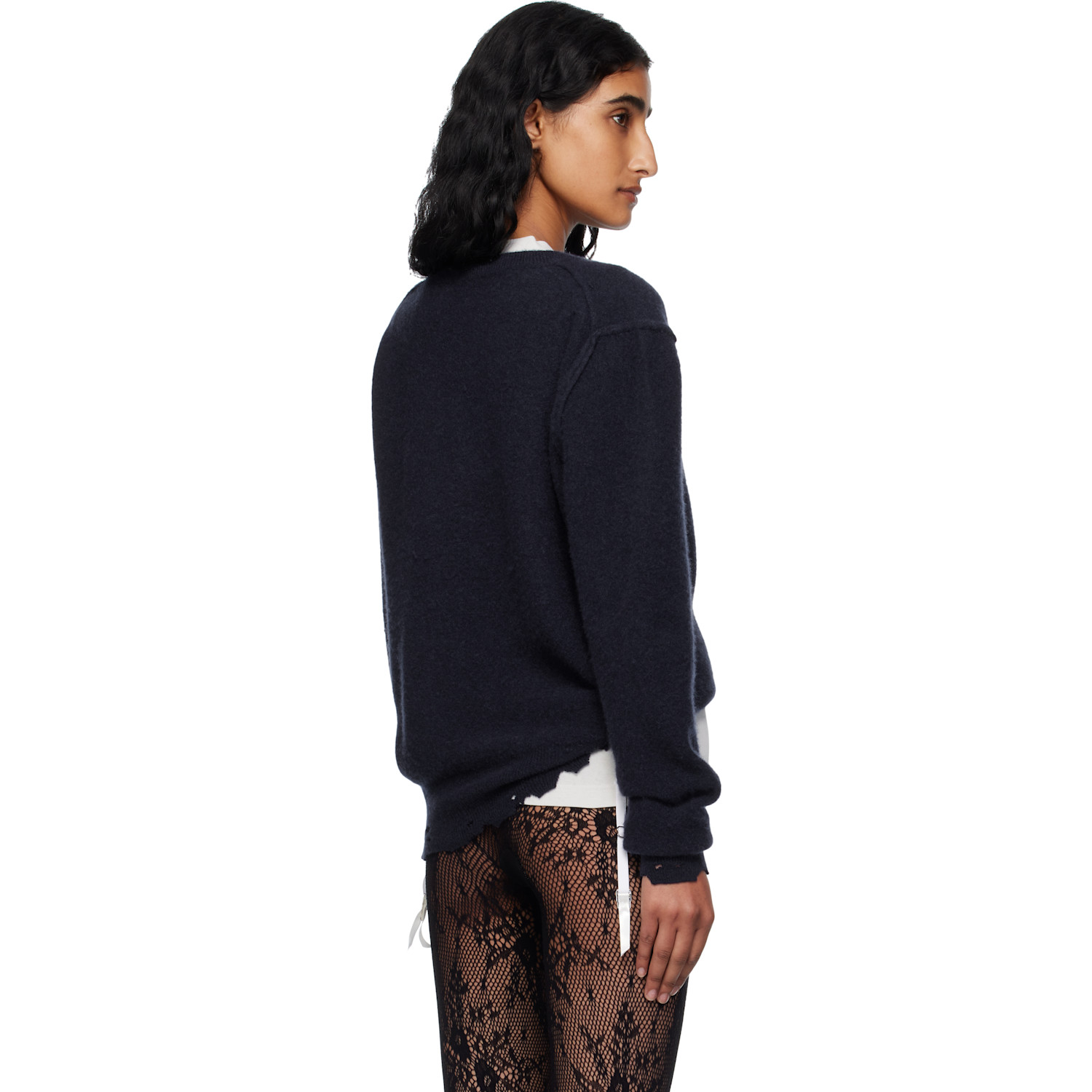  Balenciaga Navy Laurel Classic Inside-out V-neck Sweater 
