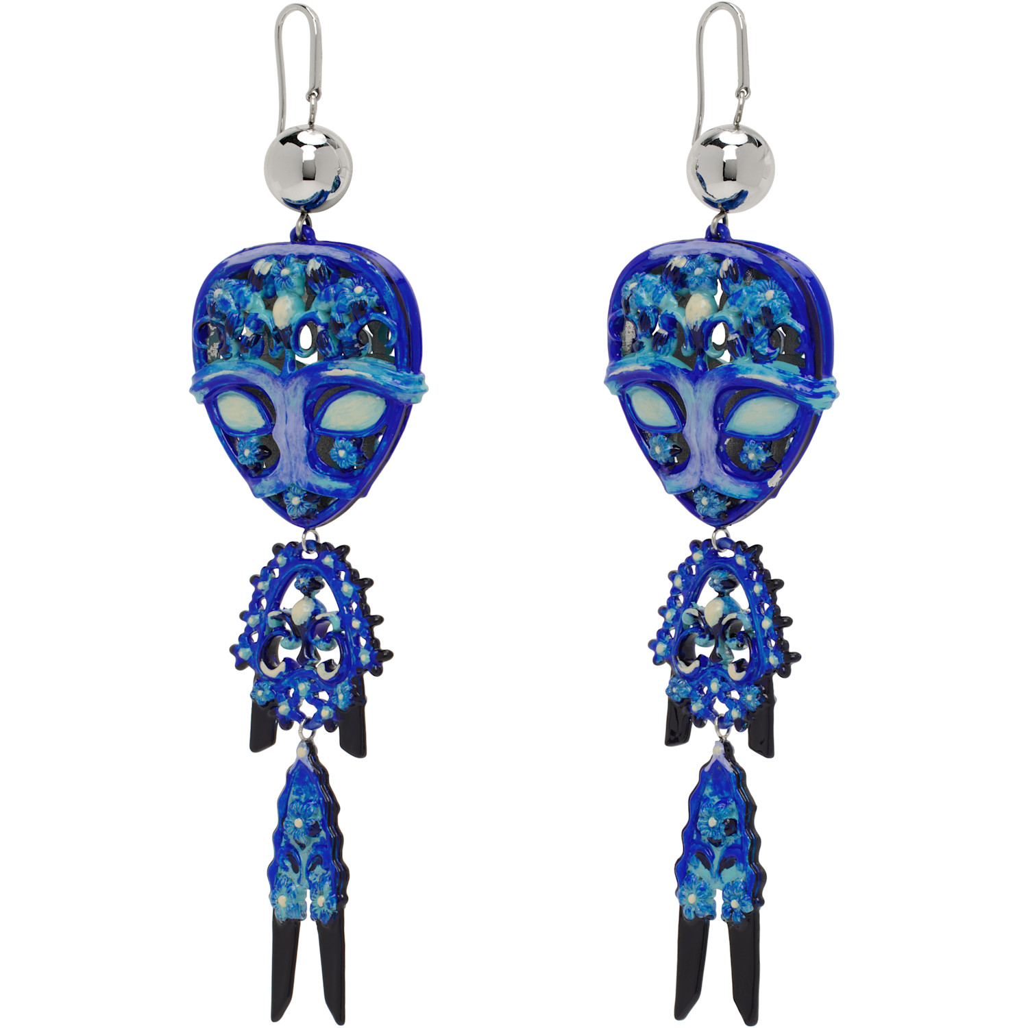  Tory Burch Silver & Blue Alien Earrings 