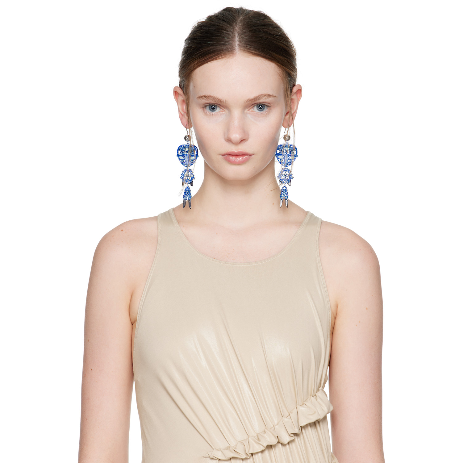  Tory Burch Silver & Blue Alien Earrings 