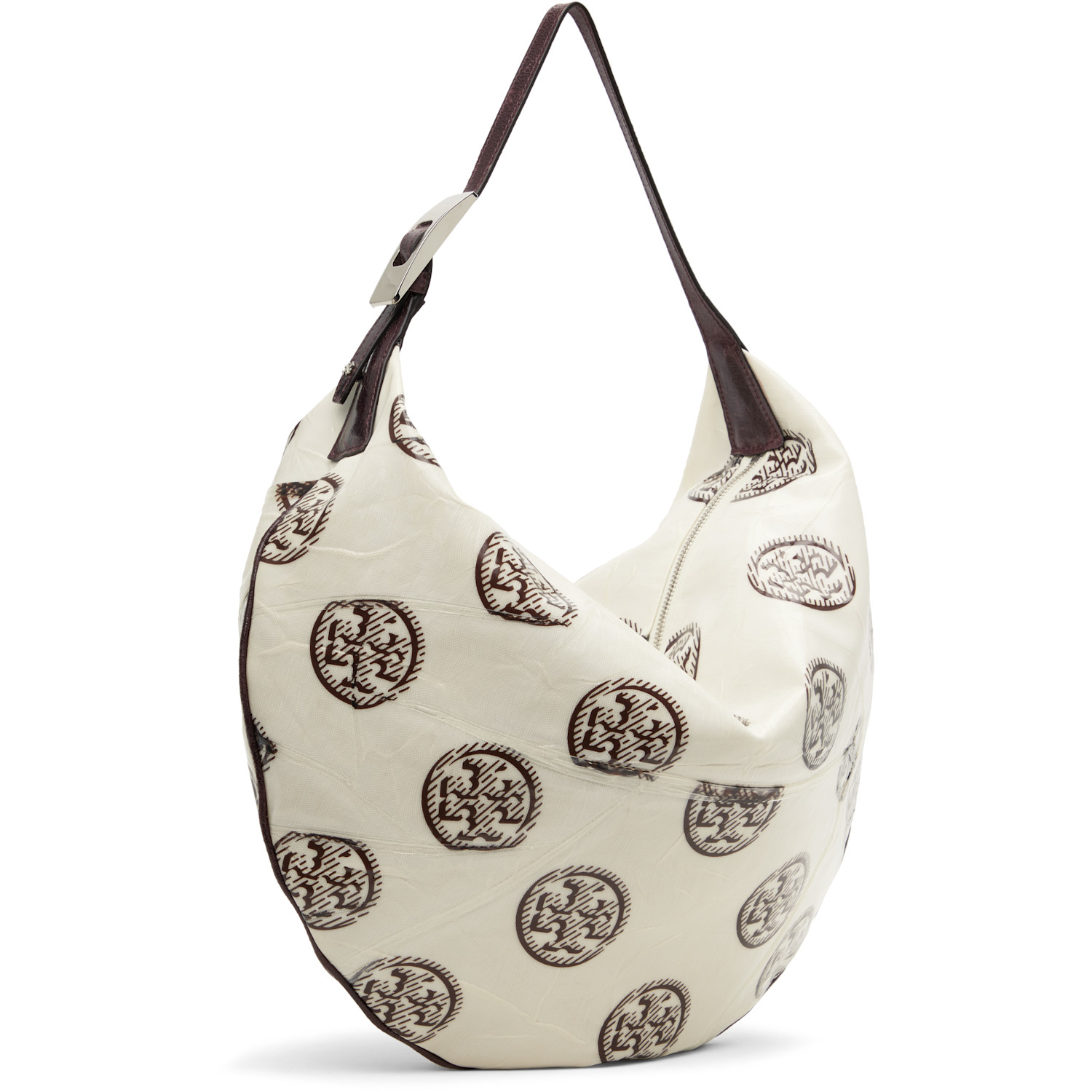  Tory Burch White & Brown T Monogram Balloon Bag 