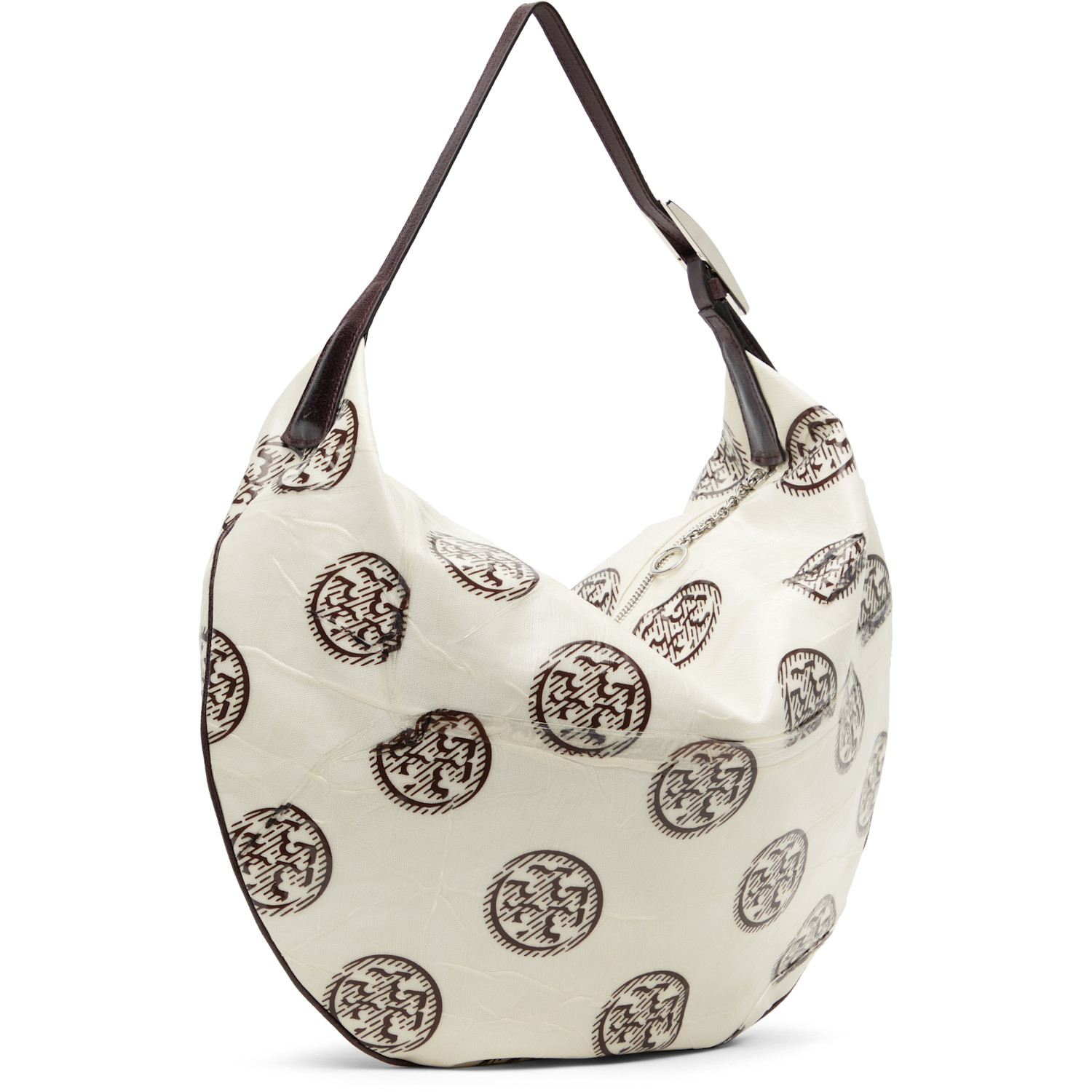  Tory Burch White & Brown T Monogram Balloon Bag 