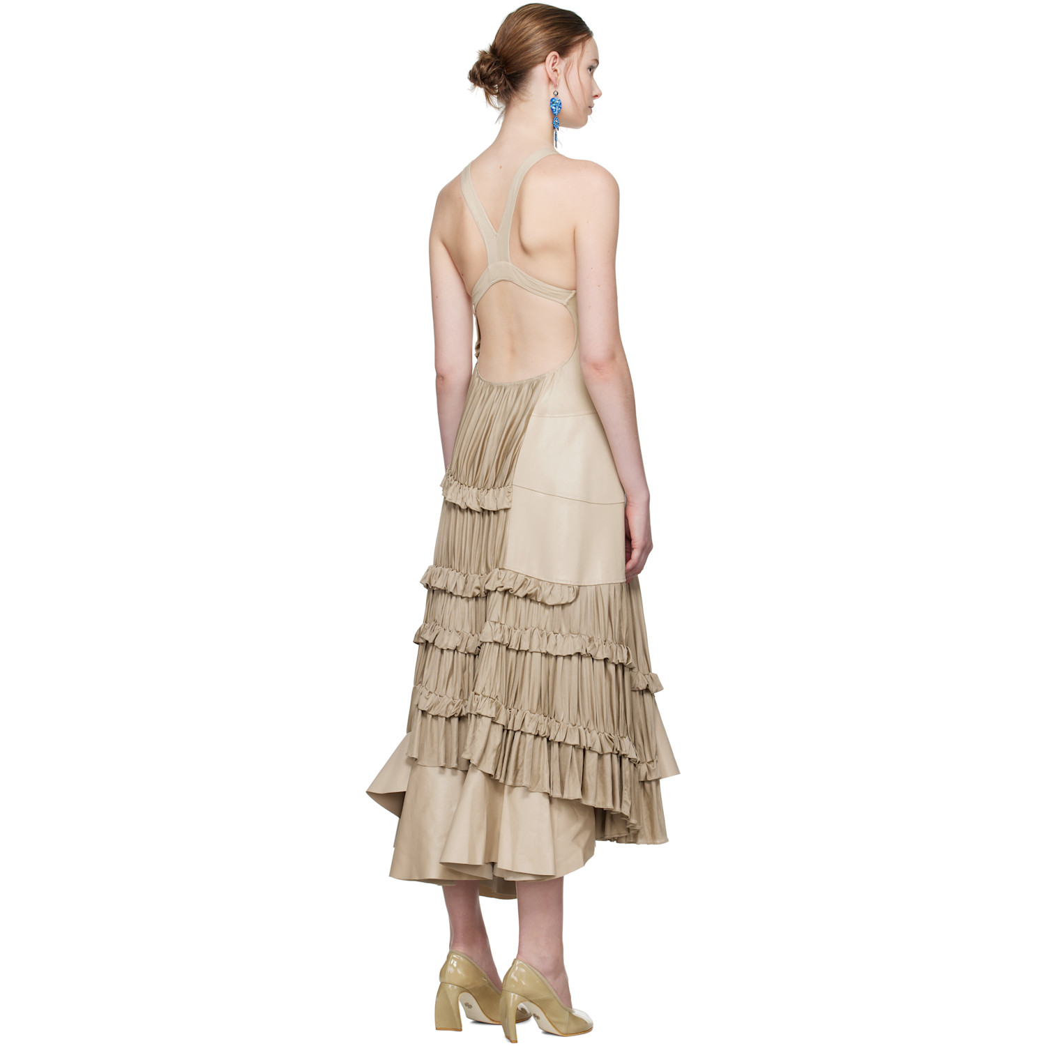 Tory Burch Beige Ruffle Liquid Jersey Midi Dress 