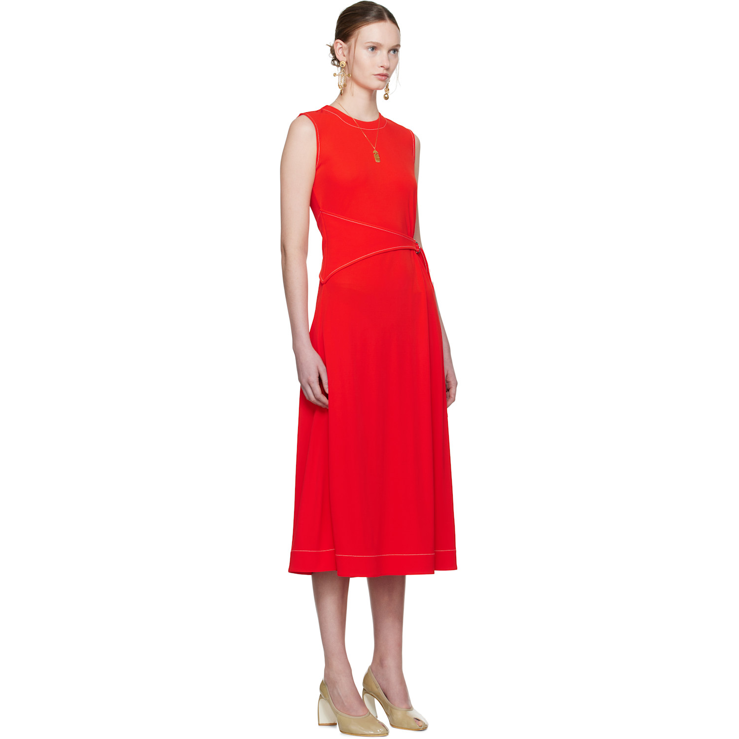  Tory Burch Red Belted Jersey Midi Dress 