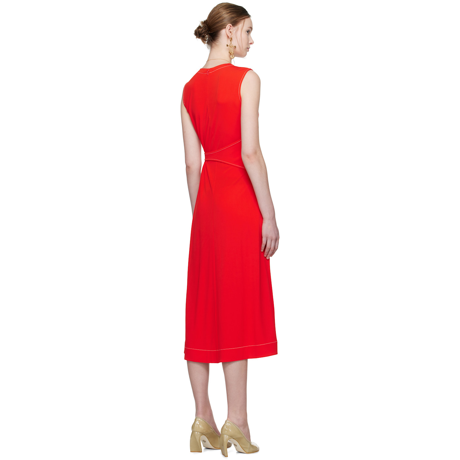  Tory Burch Red Belted Jersey Midi Dress 