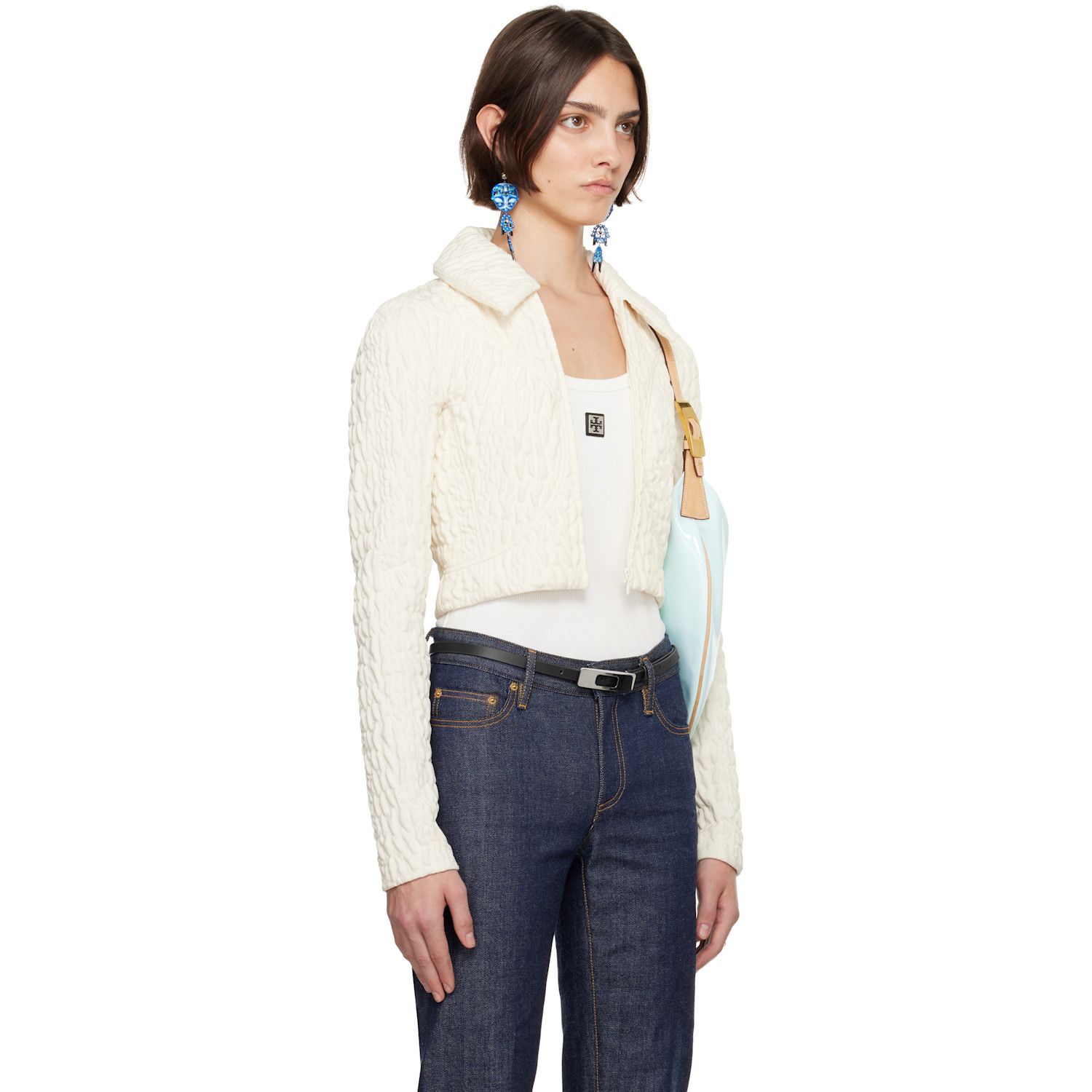  Tory Burch White Cropped Wool Silk Jacket 