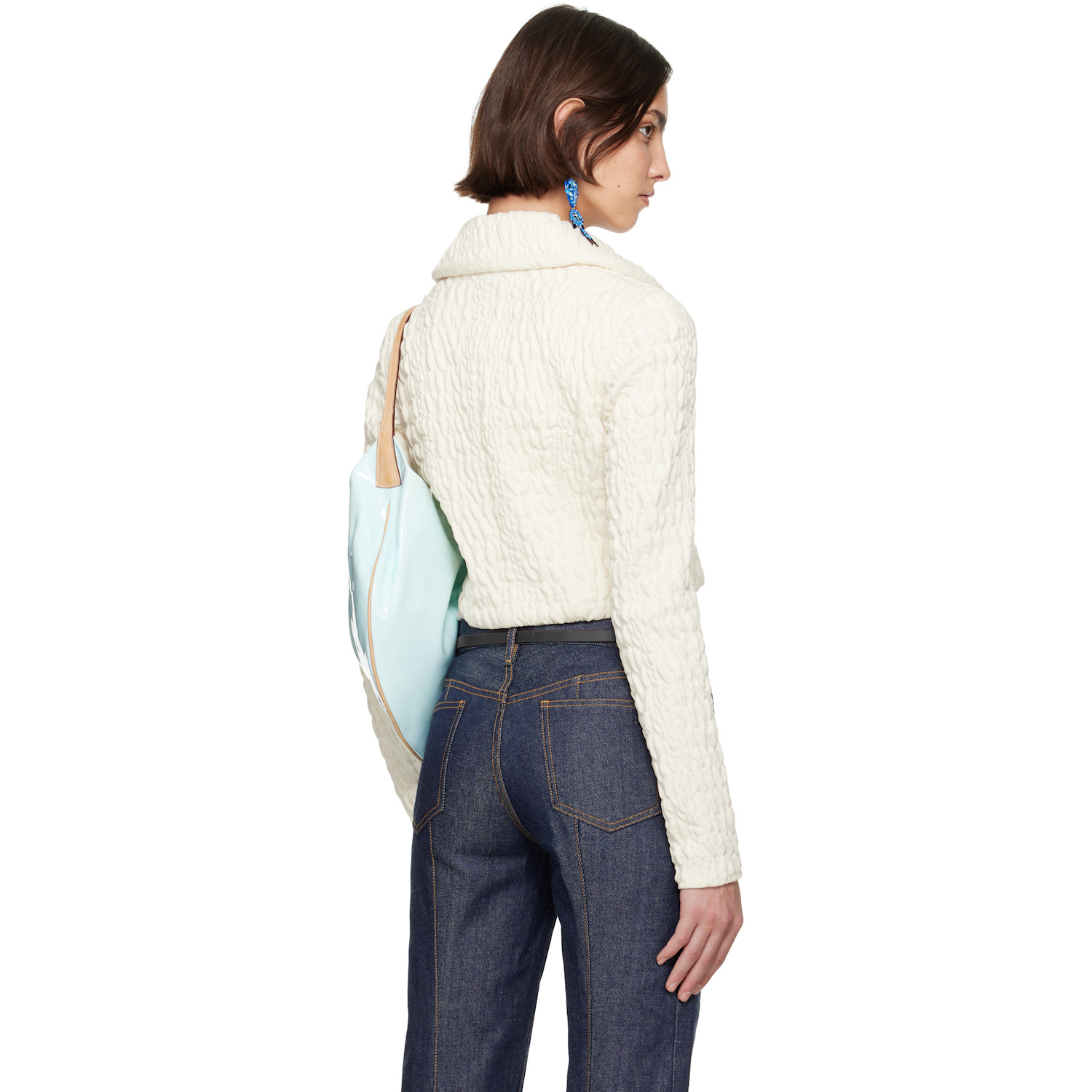 Tory Burch White Cropped Wool Silk Jacket 