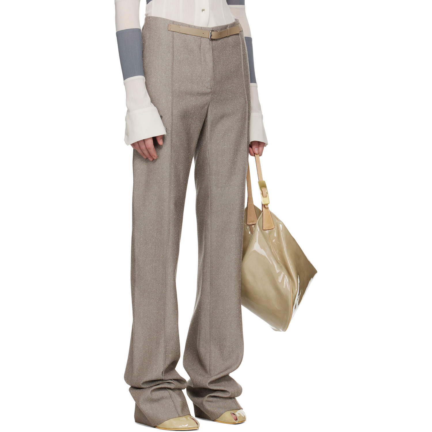  Tory Burch Taupe High Waisted Wool Trousers 