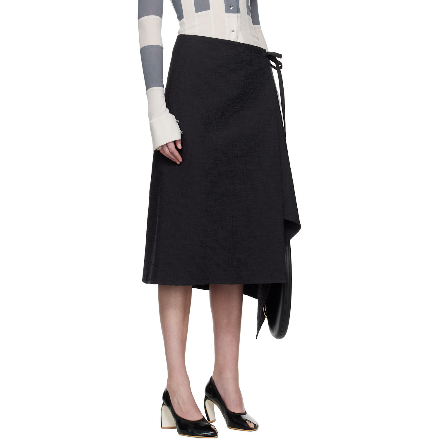  Tory Burch Black Cotton Wrap Midi Skirt 