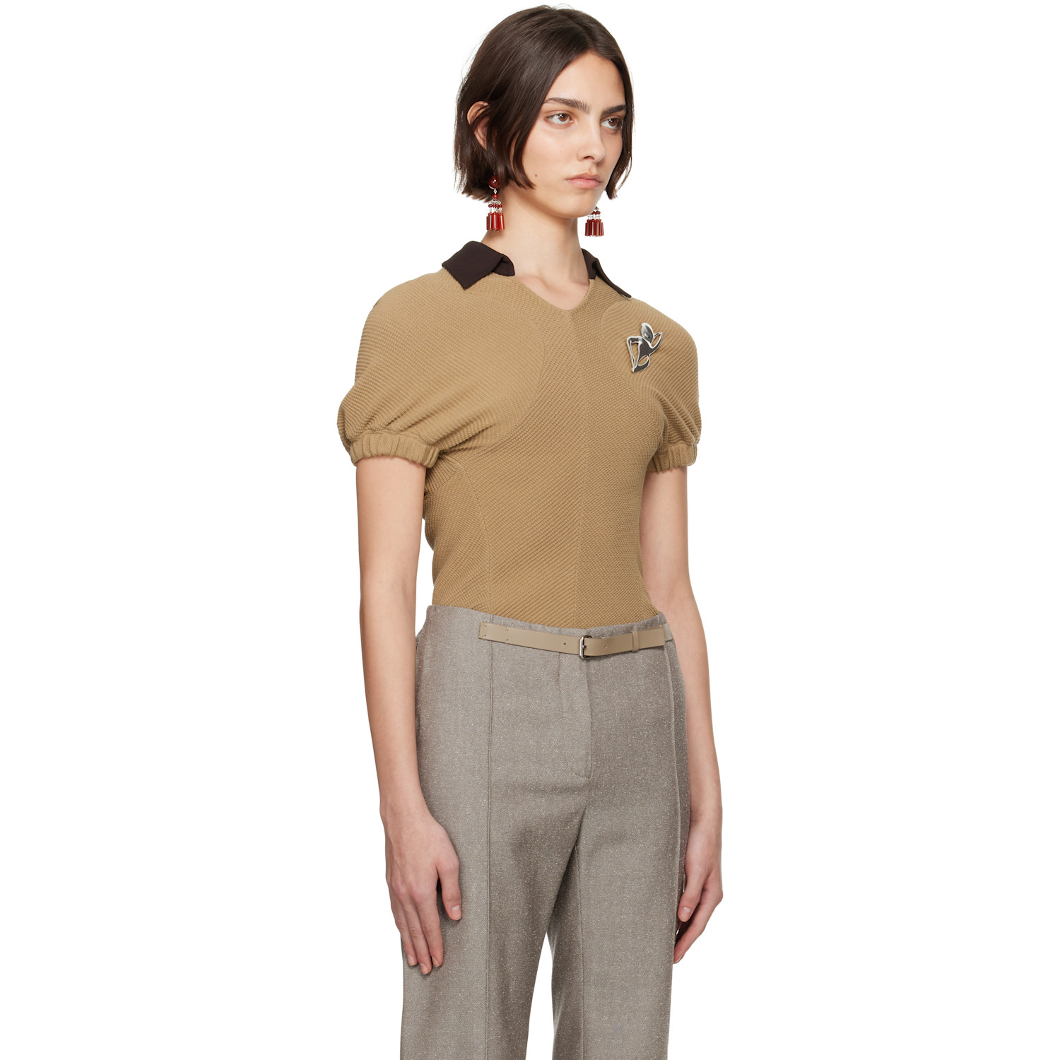  Tory Burch Beige & Brown Short Sleeve Sweater Polo 