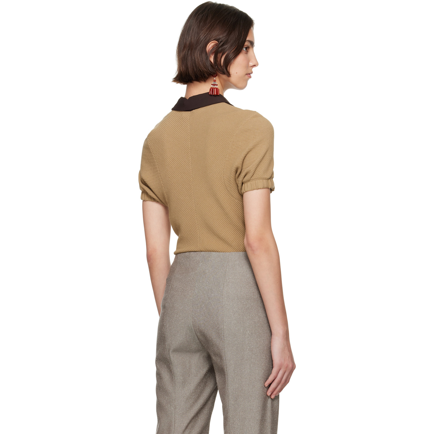  Tory Burch Beige & Brown Short Sleeve Sweater Polo 
