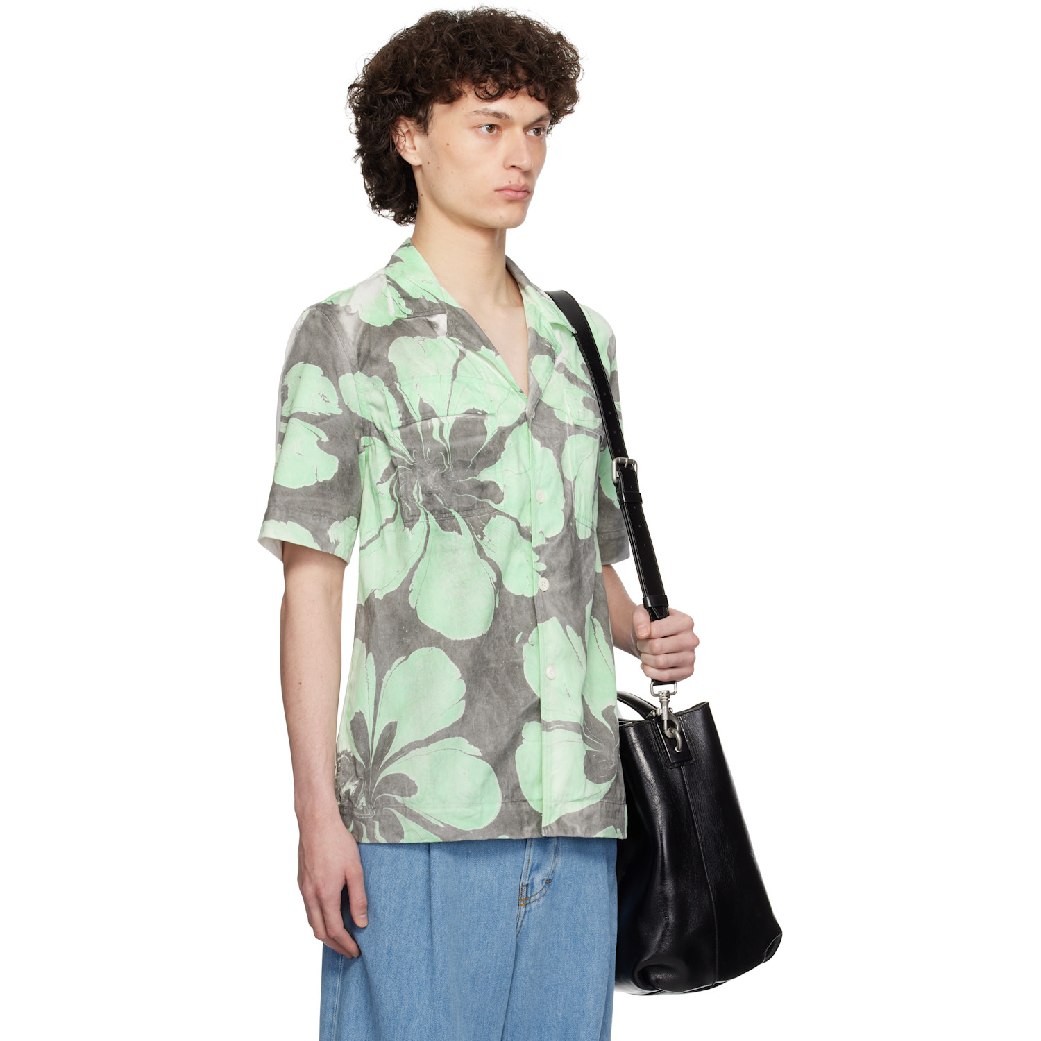  Dries Van Noten Green & White Hand-dyed Floral Shirt 