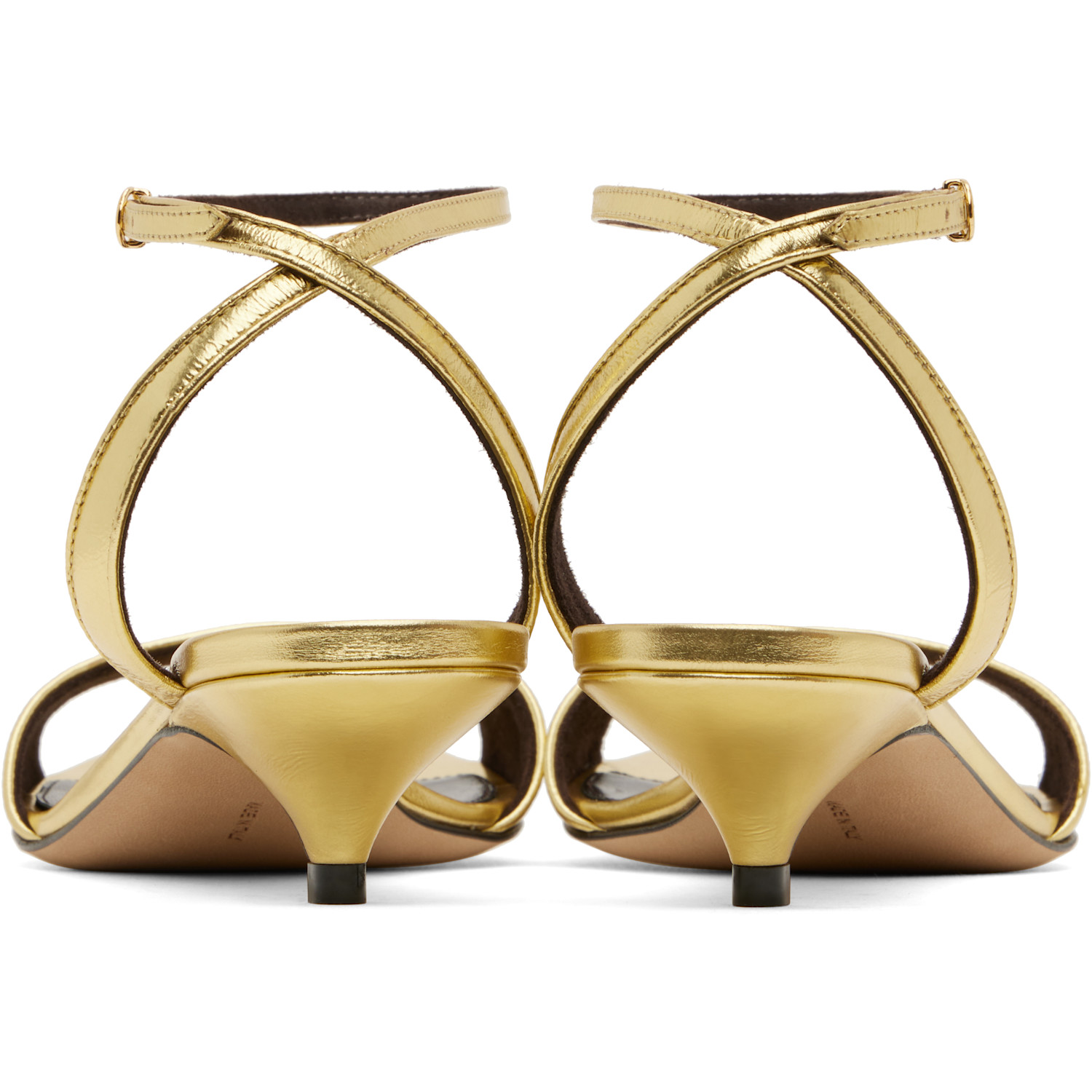  The Row Gold Vika Ankle Strap Kitten Heeled Sandals 