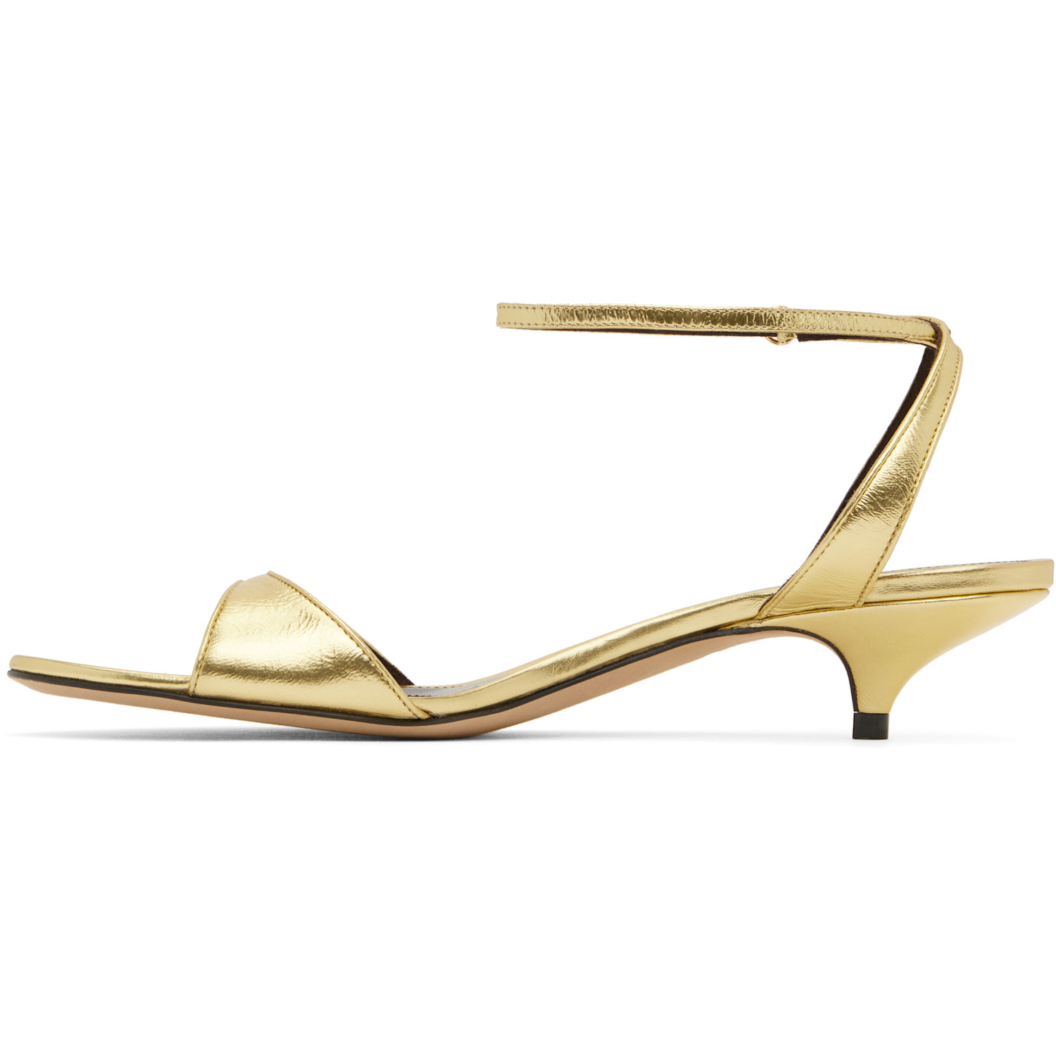  The Row Gold Vika Ankle Strap Kitten Heeled Sandals 