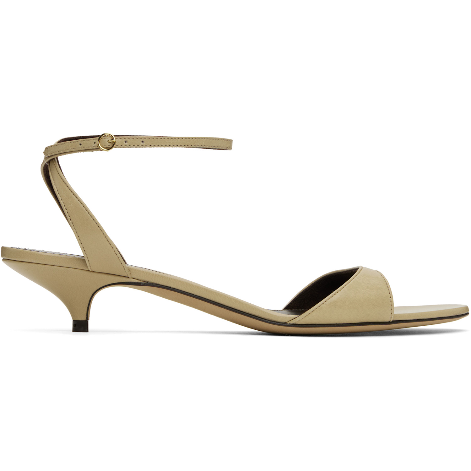 The Row Gray Vika Ankle Strap Kitten Heeled Sandals