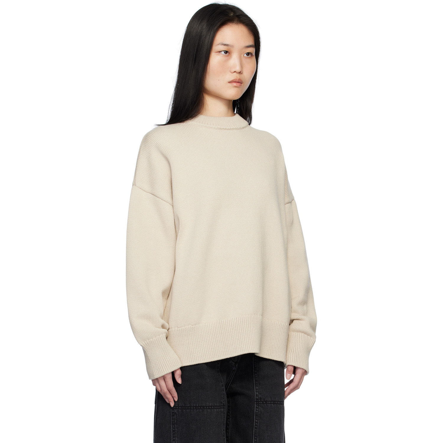 Co Beige Boyfriend Crew Sweater 
