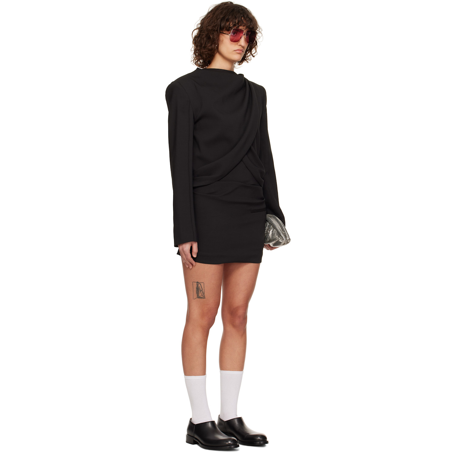  Cplus Series Black Cross Panels Long Sleeve Minidress 
