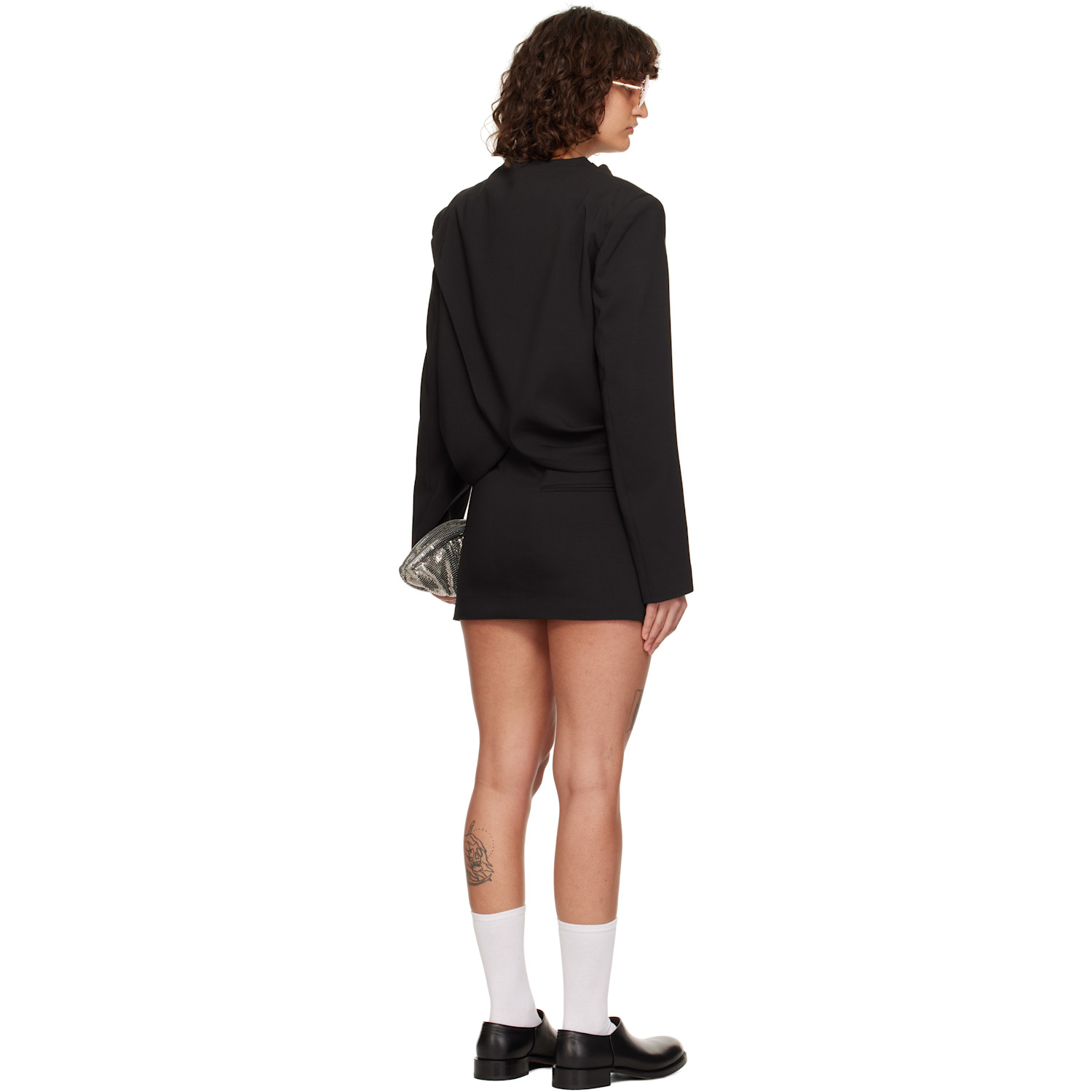  Cplus Series Black Cross Panels Long Sleeve Minidress 