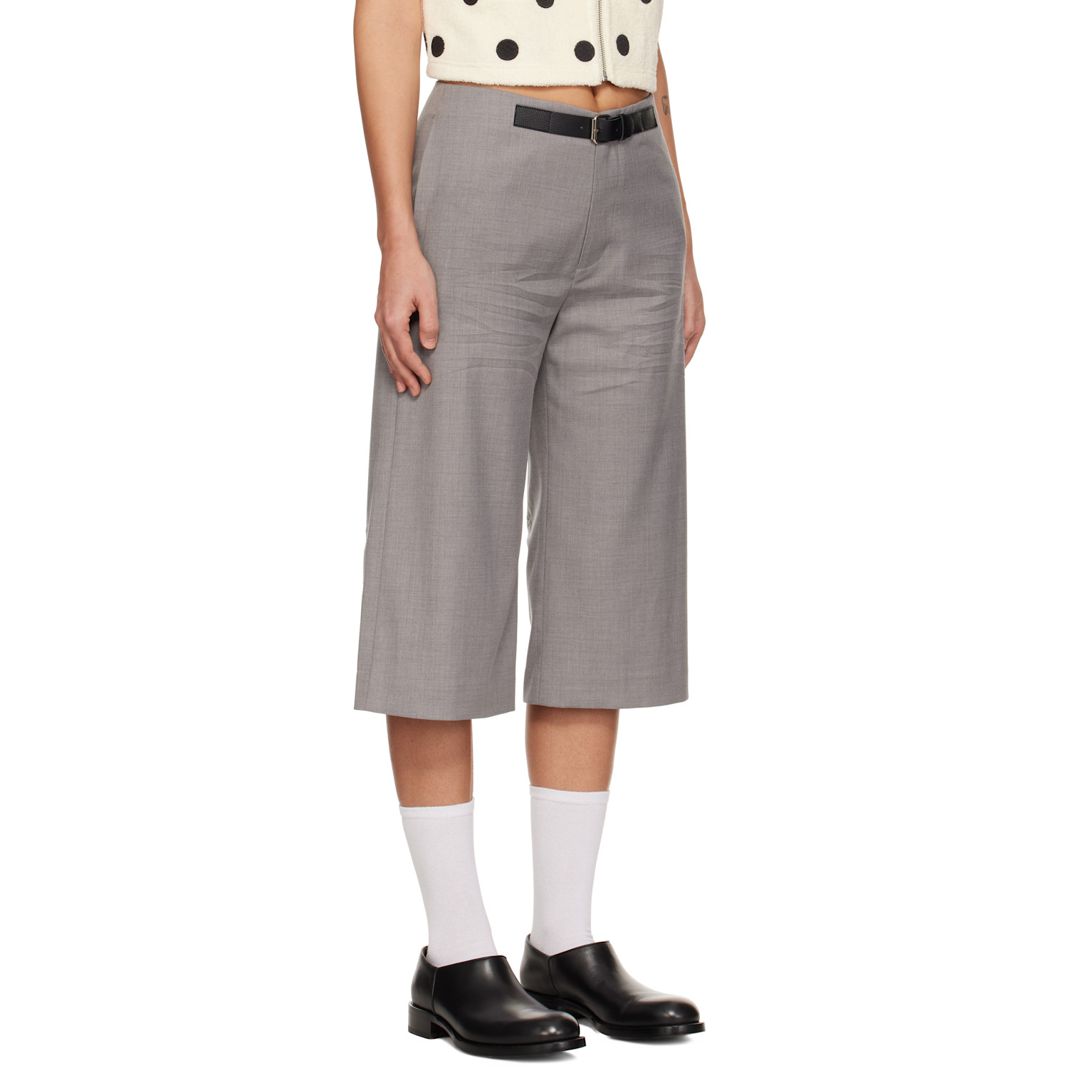  Cplus Series Gray Decorative Band Suiting Shorts 