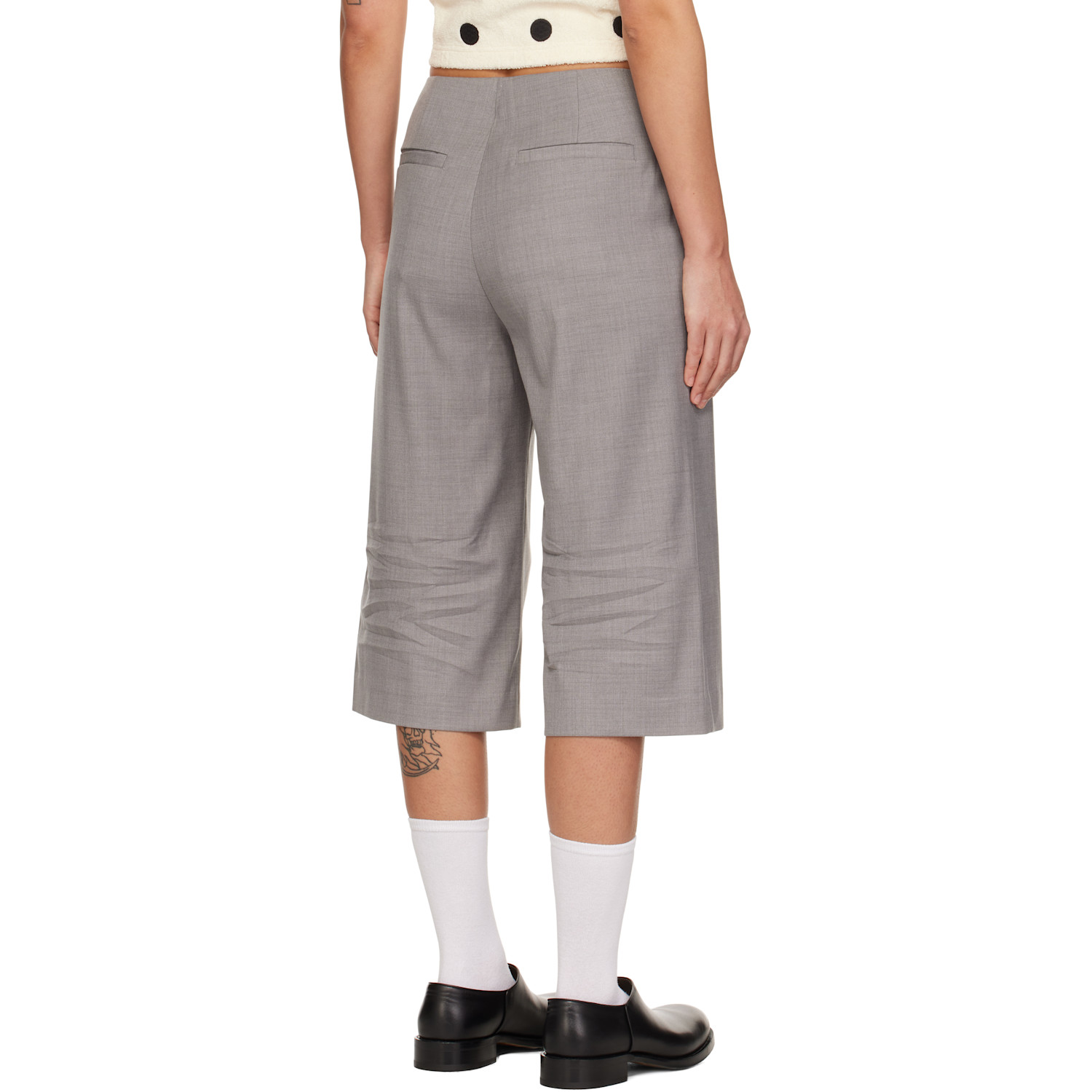  Cplus Series Gray Decorative Band Suiting Shorts 