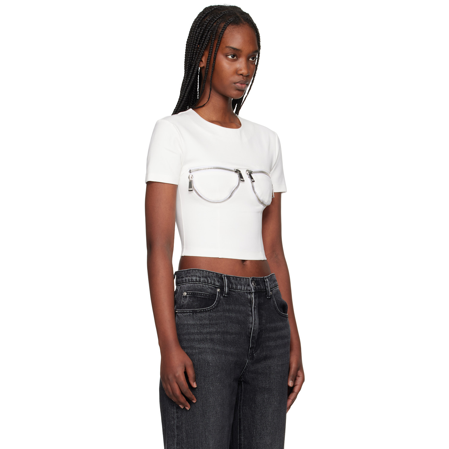  Area White Zipper Bustier Cup T-shirt 