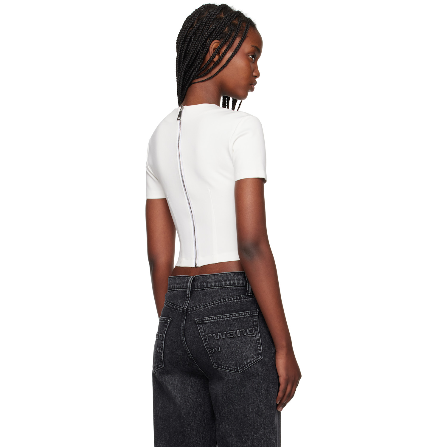  Area White Zipper Bustier Cup T-shirt 