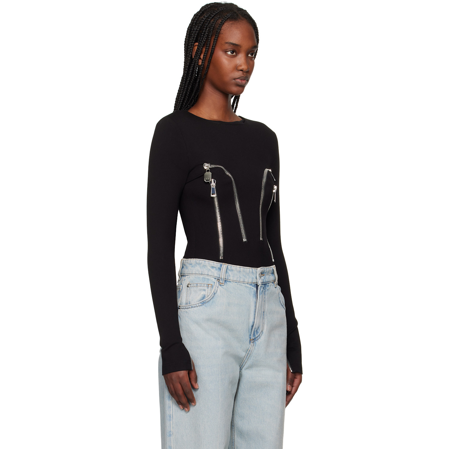  Area Black Long Sleeve Zipper Bodysuit 