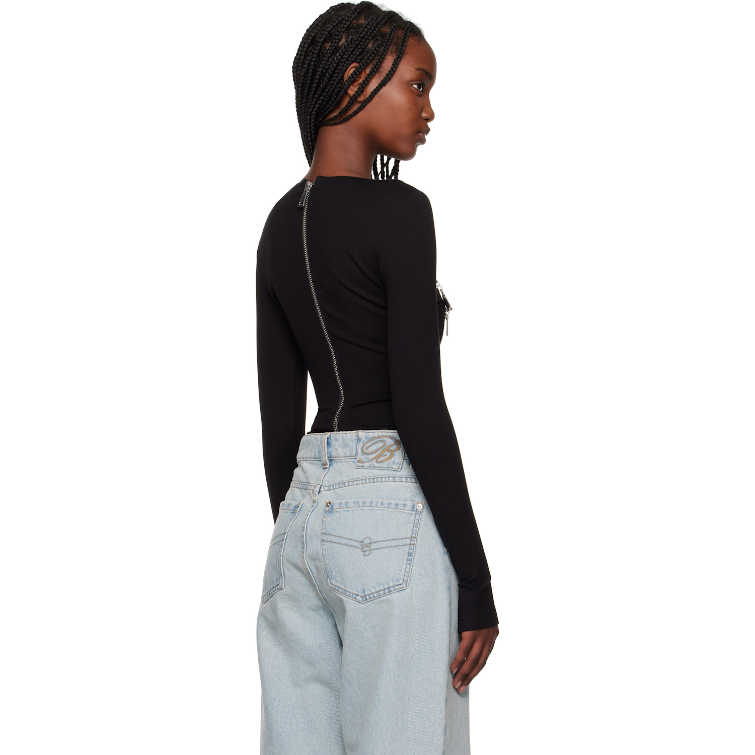 Area Black Long Sleeve Zipper Bodysuit 
