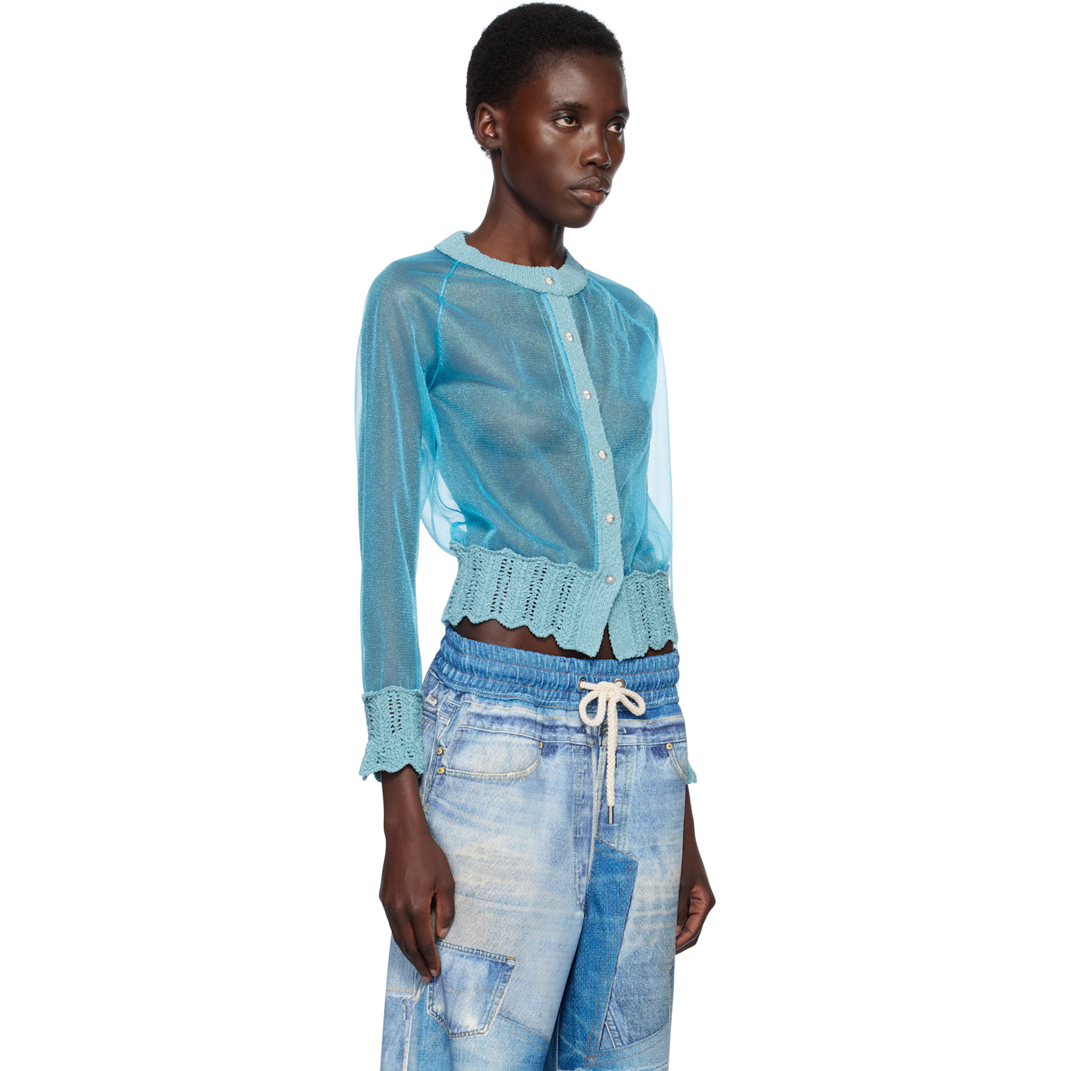  Andersson Bell Blue Sheer Knit Cardigan 