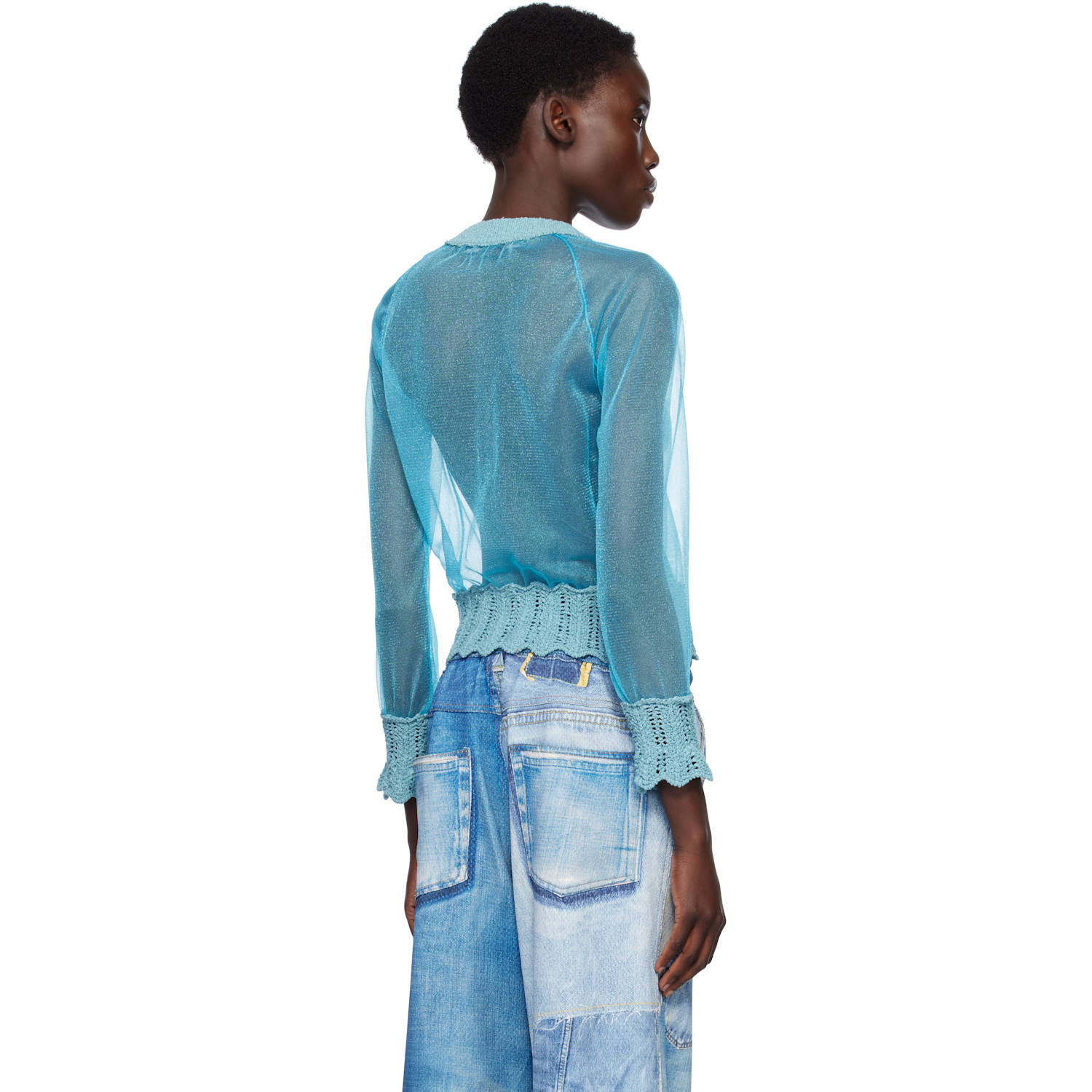  Andersson Bell Blue Sheer Knit Cardigan 