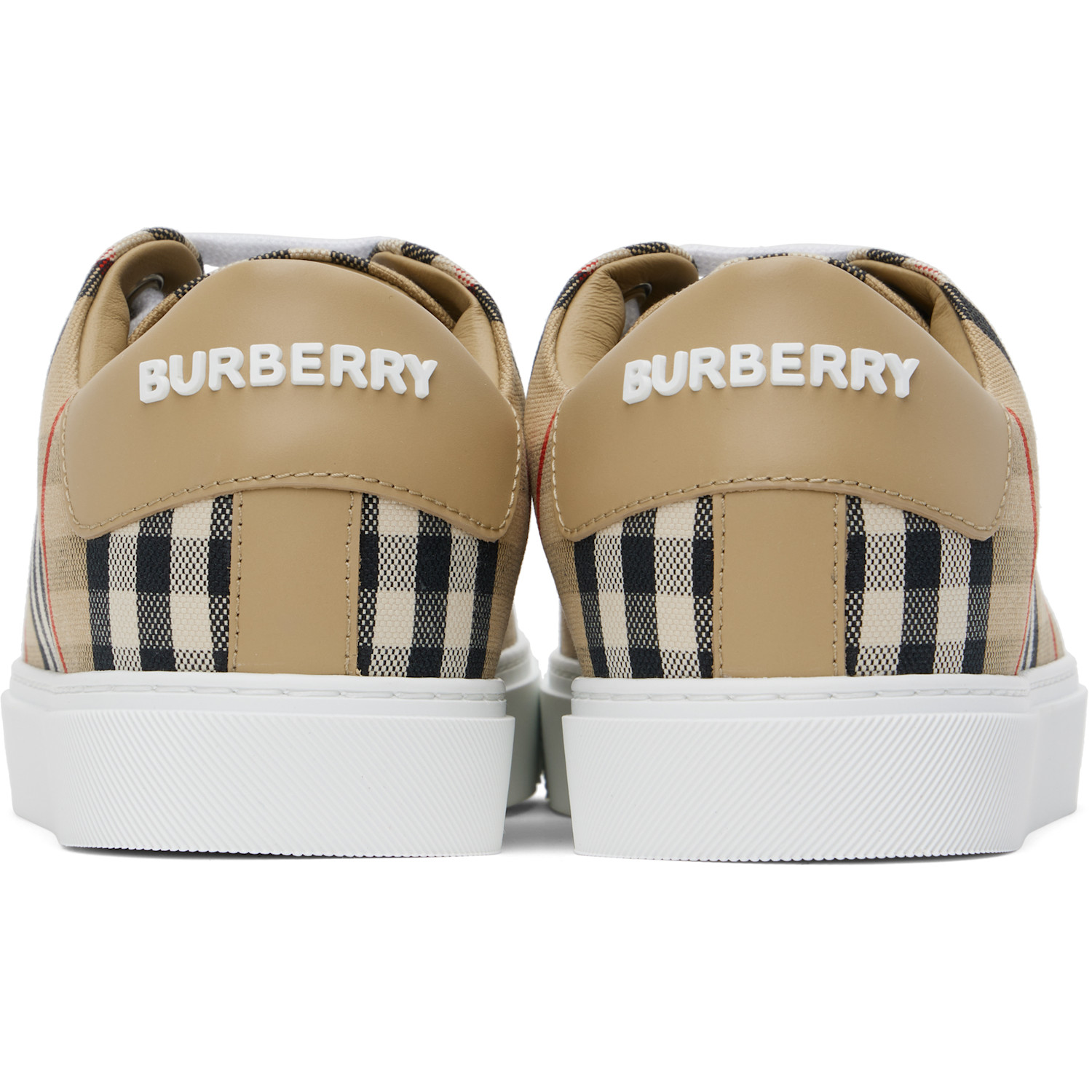  Burberry Beige Check & Leather Sneakers 