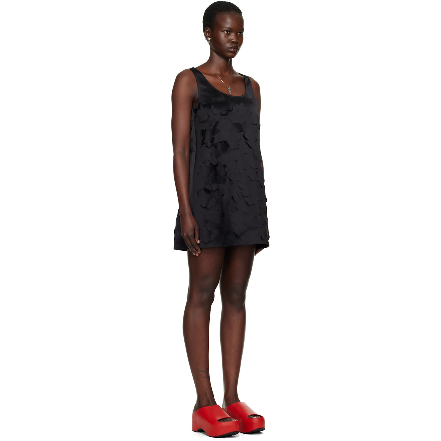  Marni Black Flared Duchess Satin Minidress 