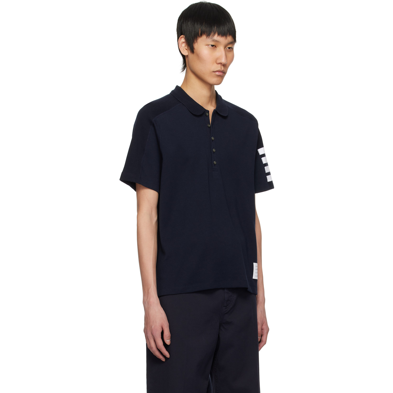  Thom Browne Navy Cotton 4-bar Short Sleeve Polo 