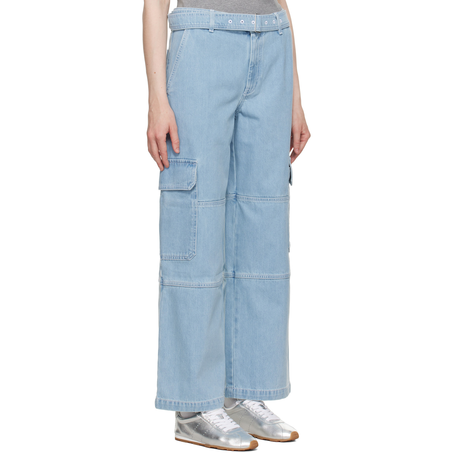  Maison Kitsuné Blue Belted Utility Denim Cargo Pants 