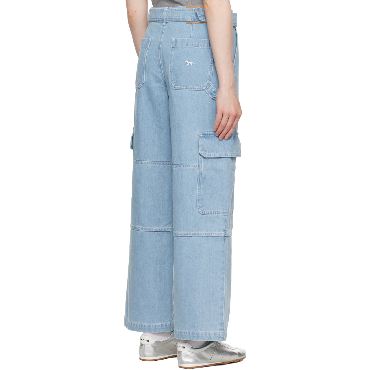  Maison Kitsuné Blue Belted Utility Denim Cargo Pants 