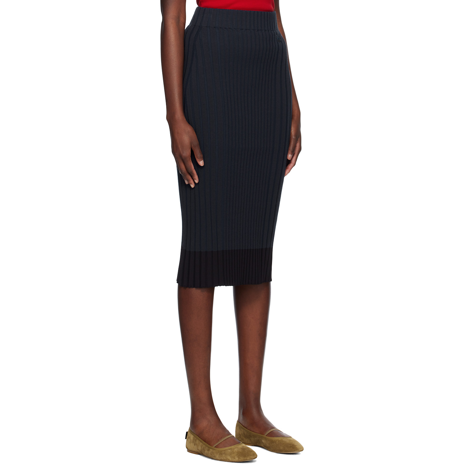  Maison Kitsuné Navy Baby Fox Patch Ribbed Midi Skirt 