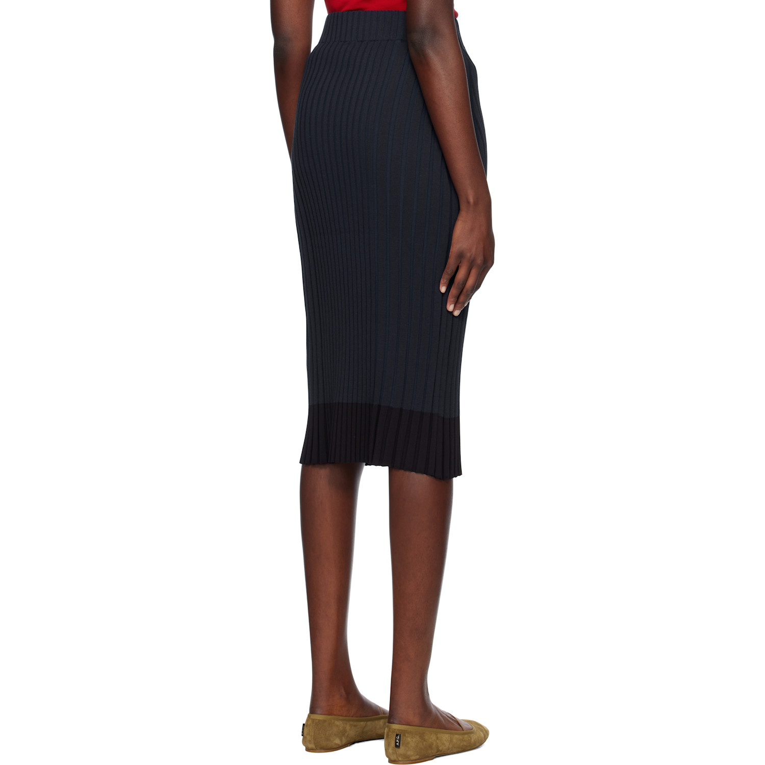  Maison Kitsuné Navy Baby Fox Patch Ribbed Midi Skirt 