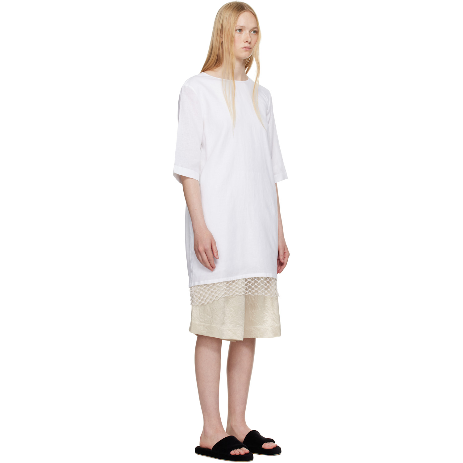  Maria Mcmanus White T-shirt Cocoon Macrame Minidress 