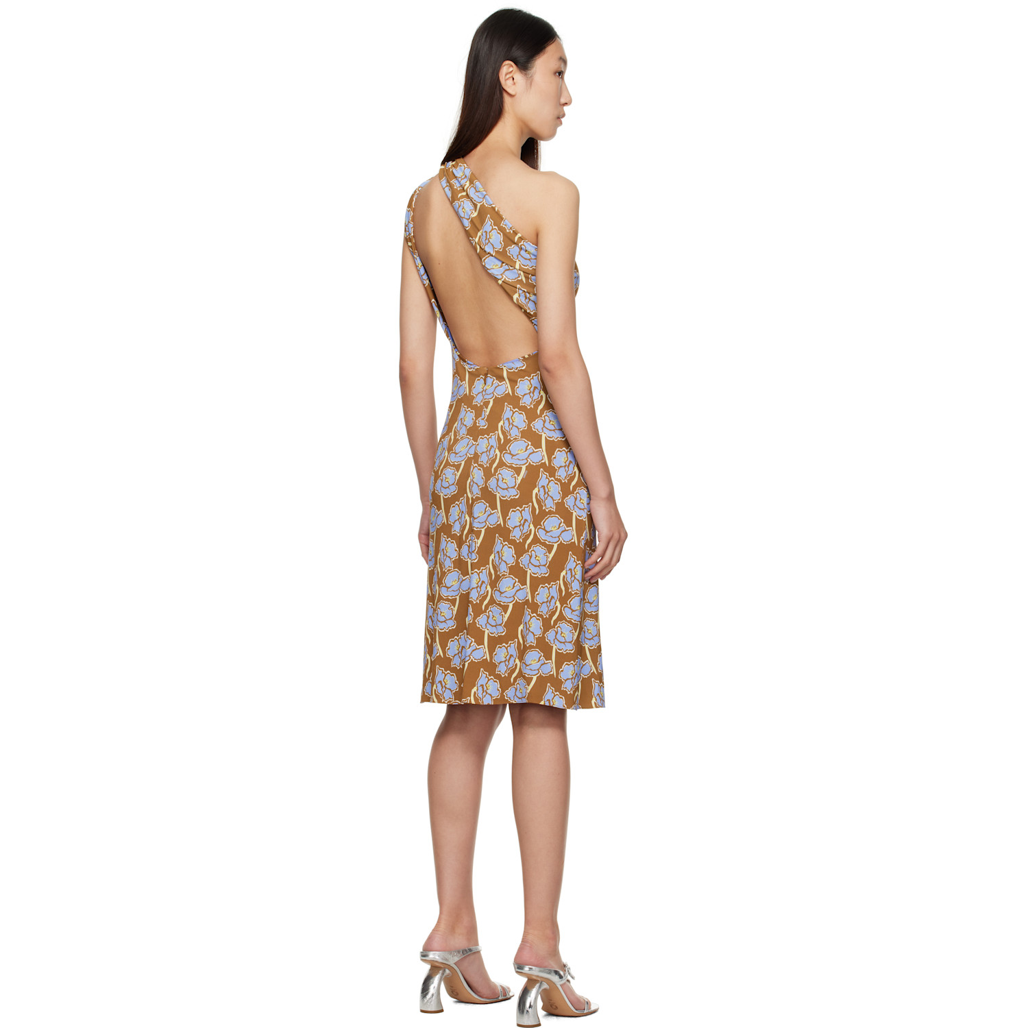  Versace Multicolor Poppies One-shoulder Midi Dress 