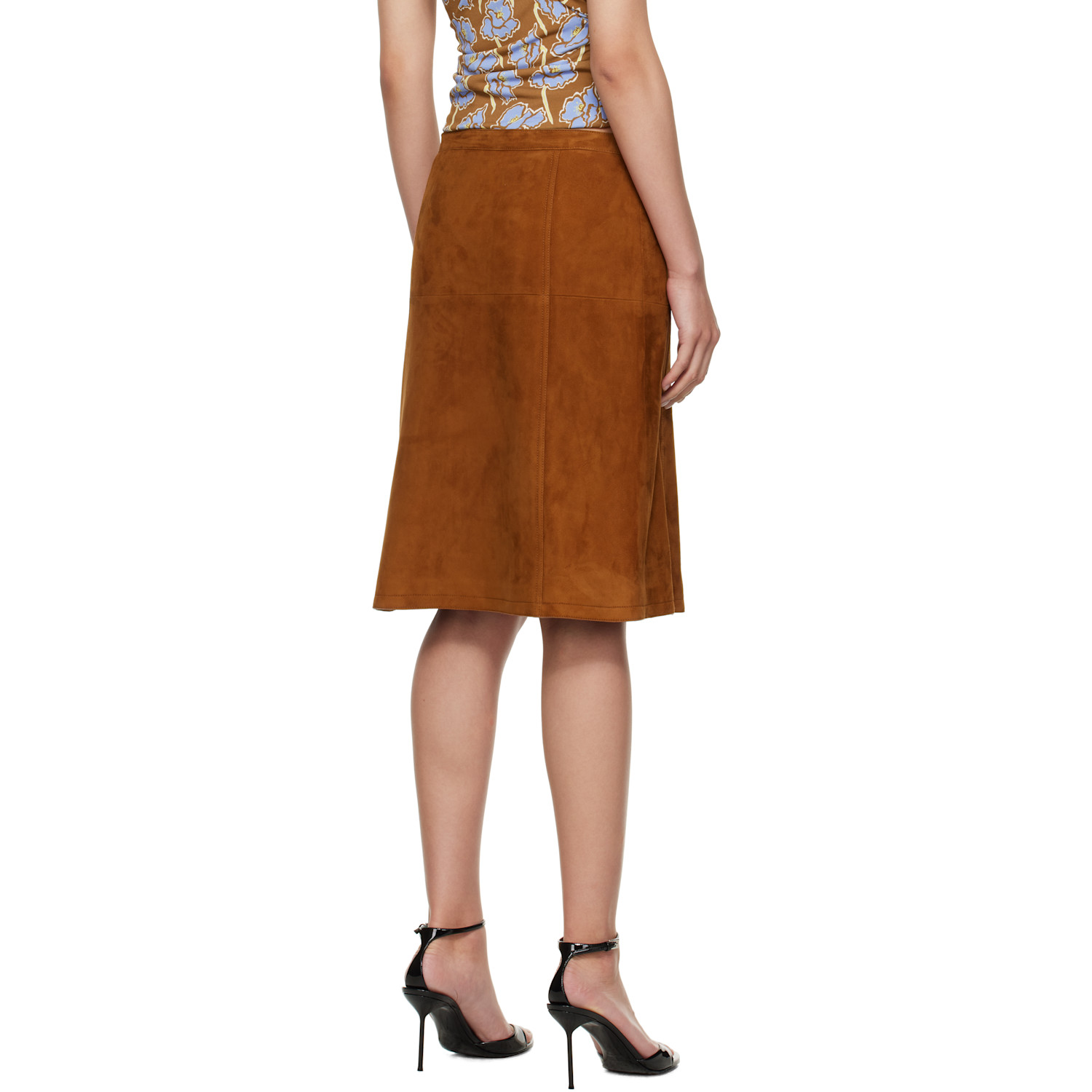  Versace Brown Zip Suede Midi Skirt 