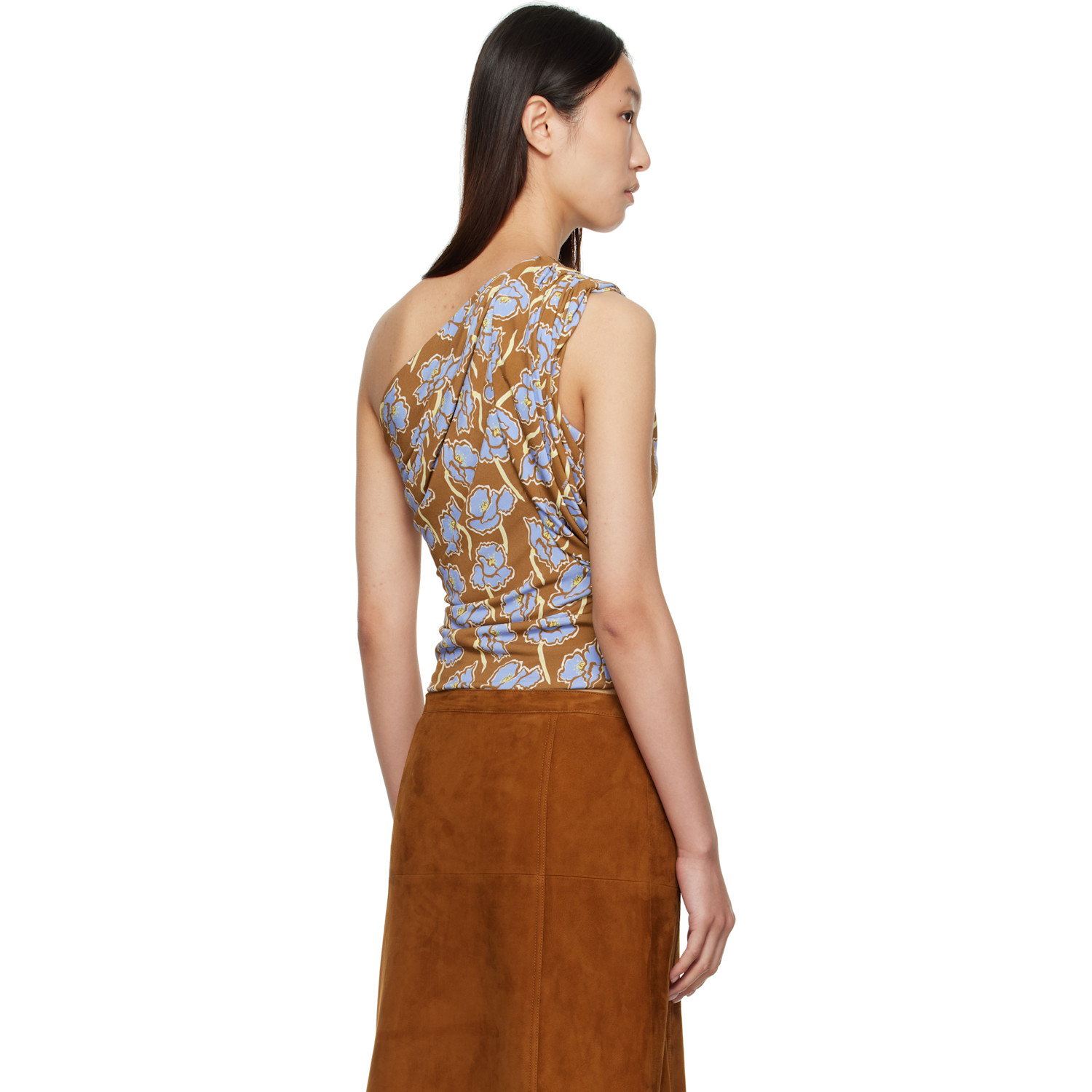  Versace Multicolor Poppies Gathered One-shoulder Top 