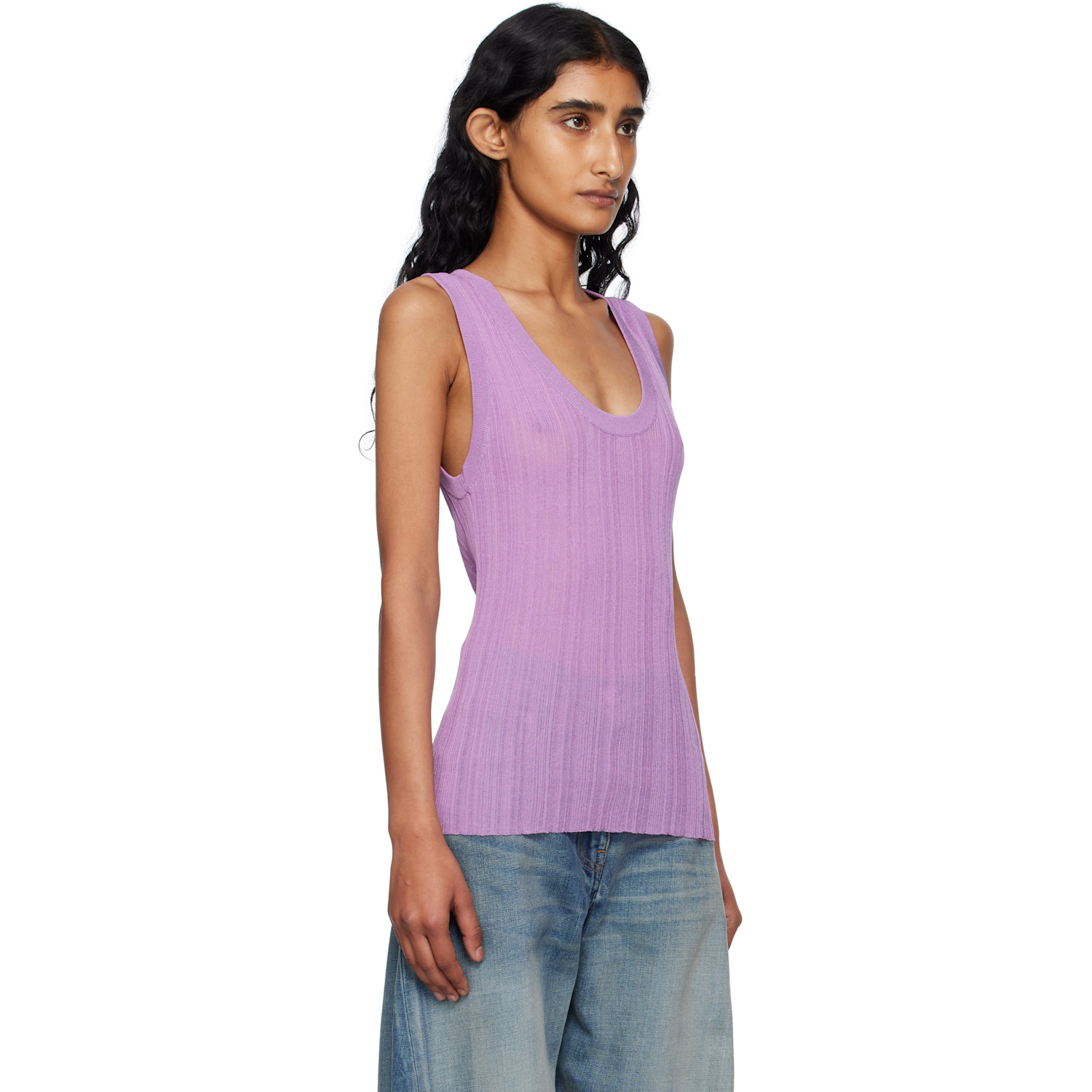  Versace Purple Ribbed Knit Tank Top 