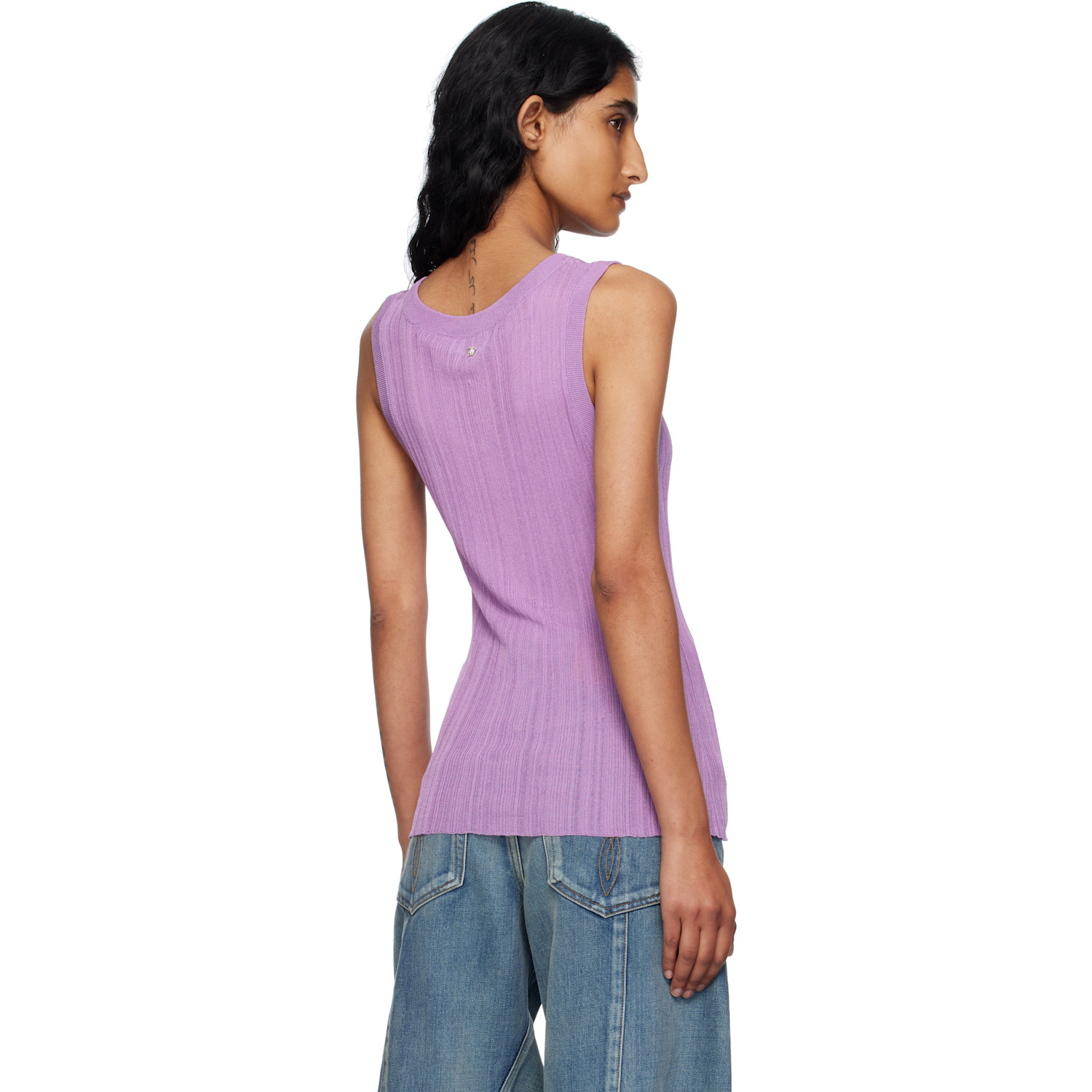  Versace Purple Ribbed Knit Tank Top 