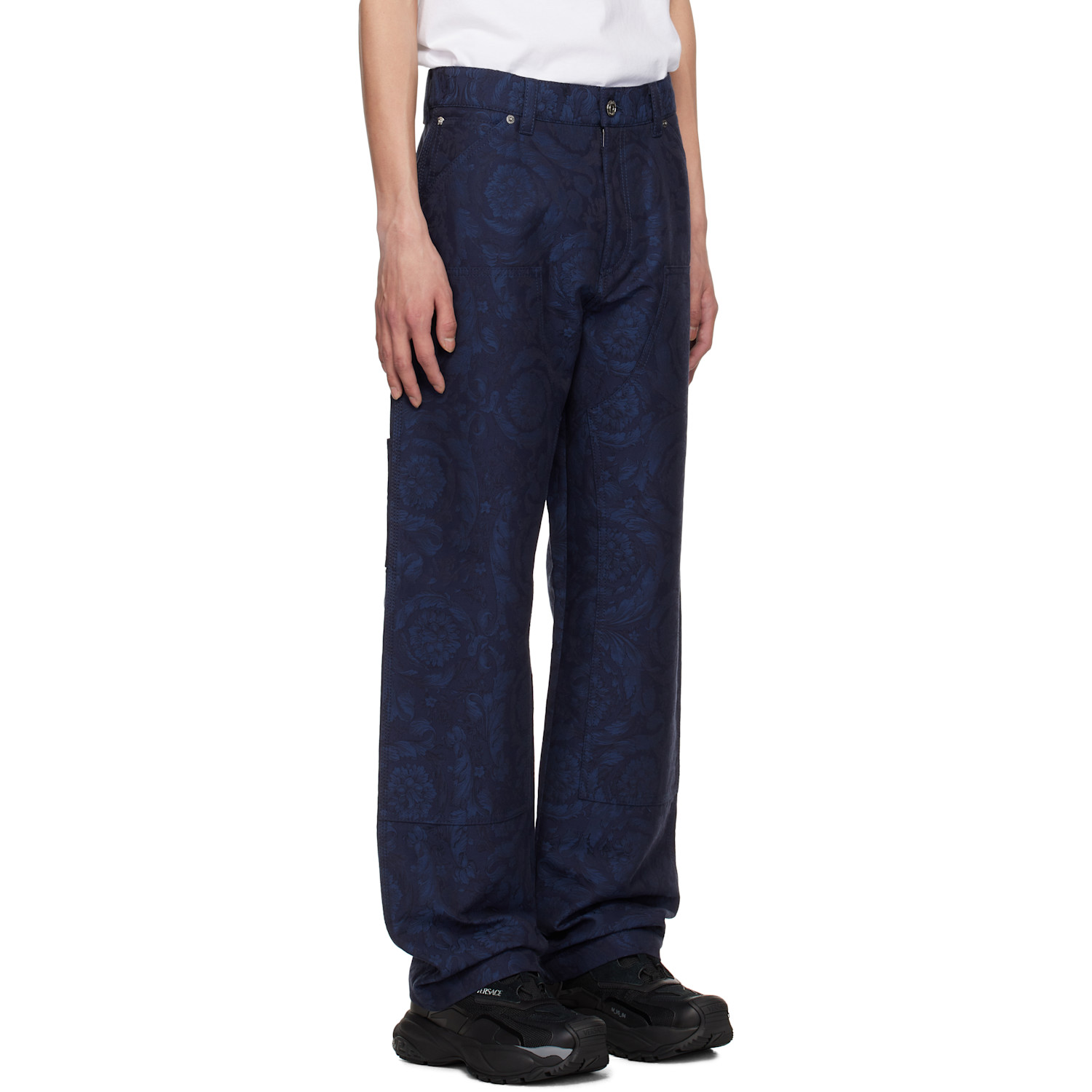  Versace Blue Barocco Jacquard Carpenter Trousers 